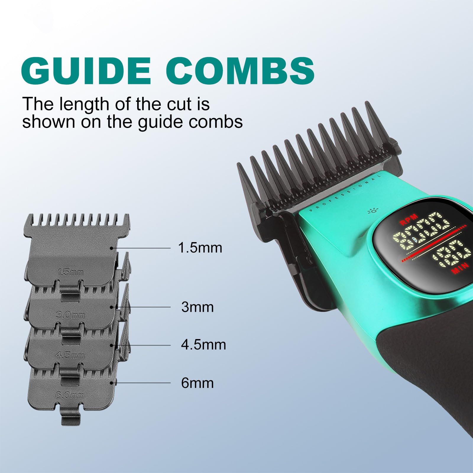 VGR 885T - Rasoio per capelli da uomo, T-Blade, display a LED, 180-220 min | Spot luce LED, 6000-8000 giri/min, velocità 21 livelli, batteria 2000mAh, manico in silicone design antiscivolo
