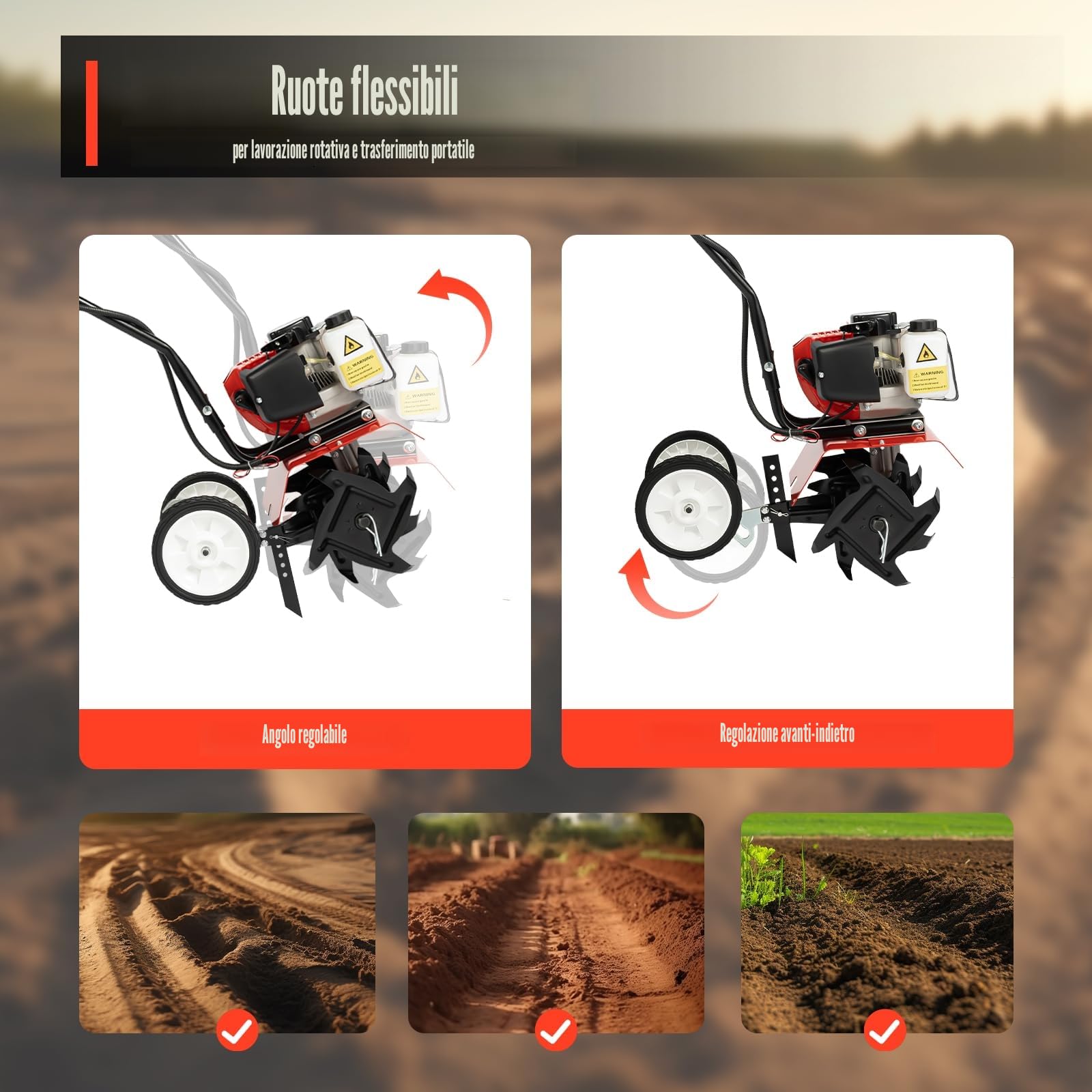 Fresa da giardino a terra a benzina 52CC 1900W 35cm mini coltivatore