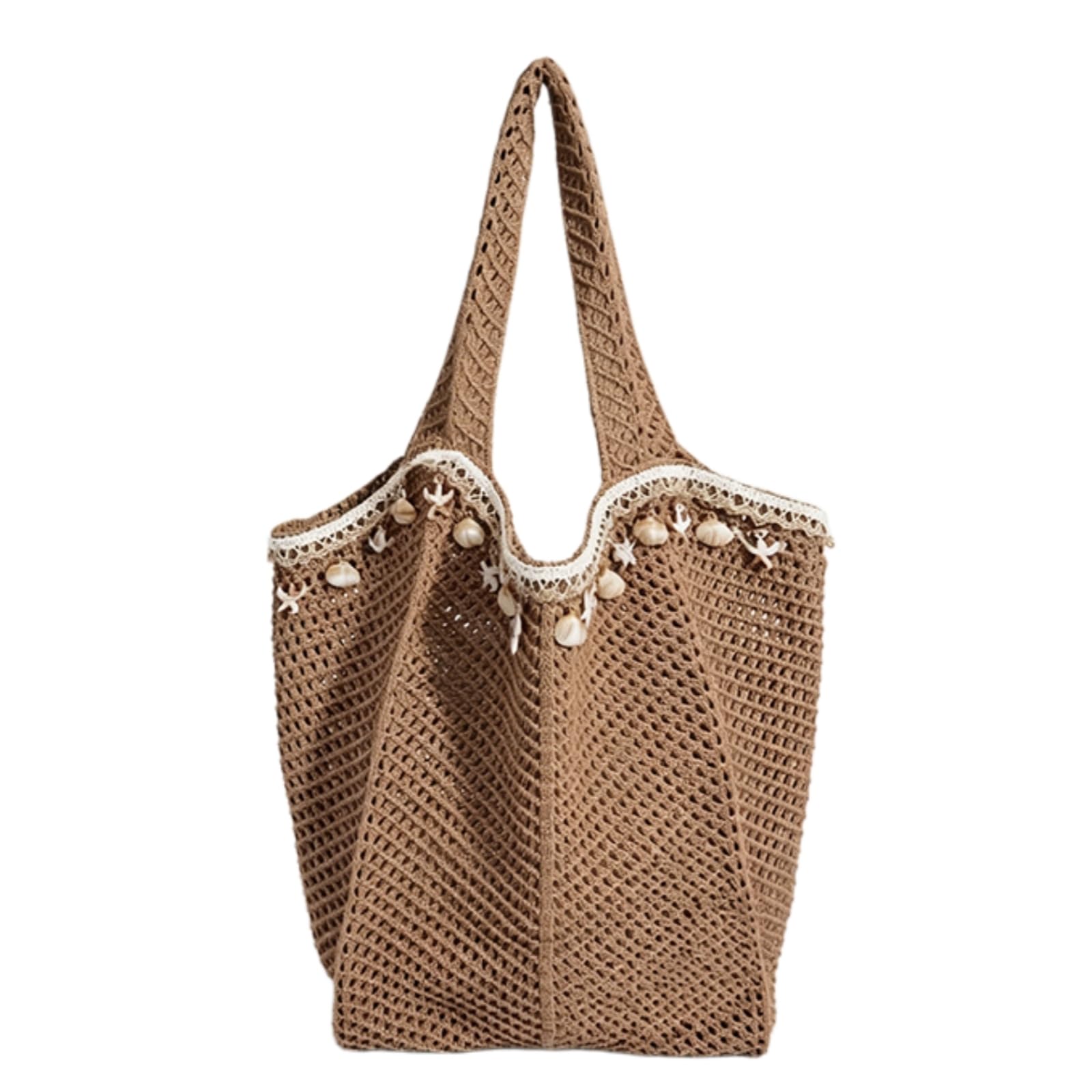 Ebzfaso A-Khaki Cotton Crochet Tote Bag