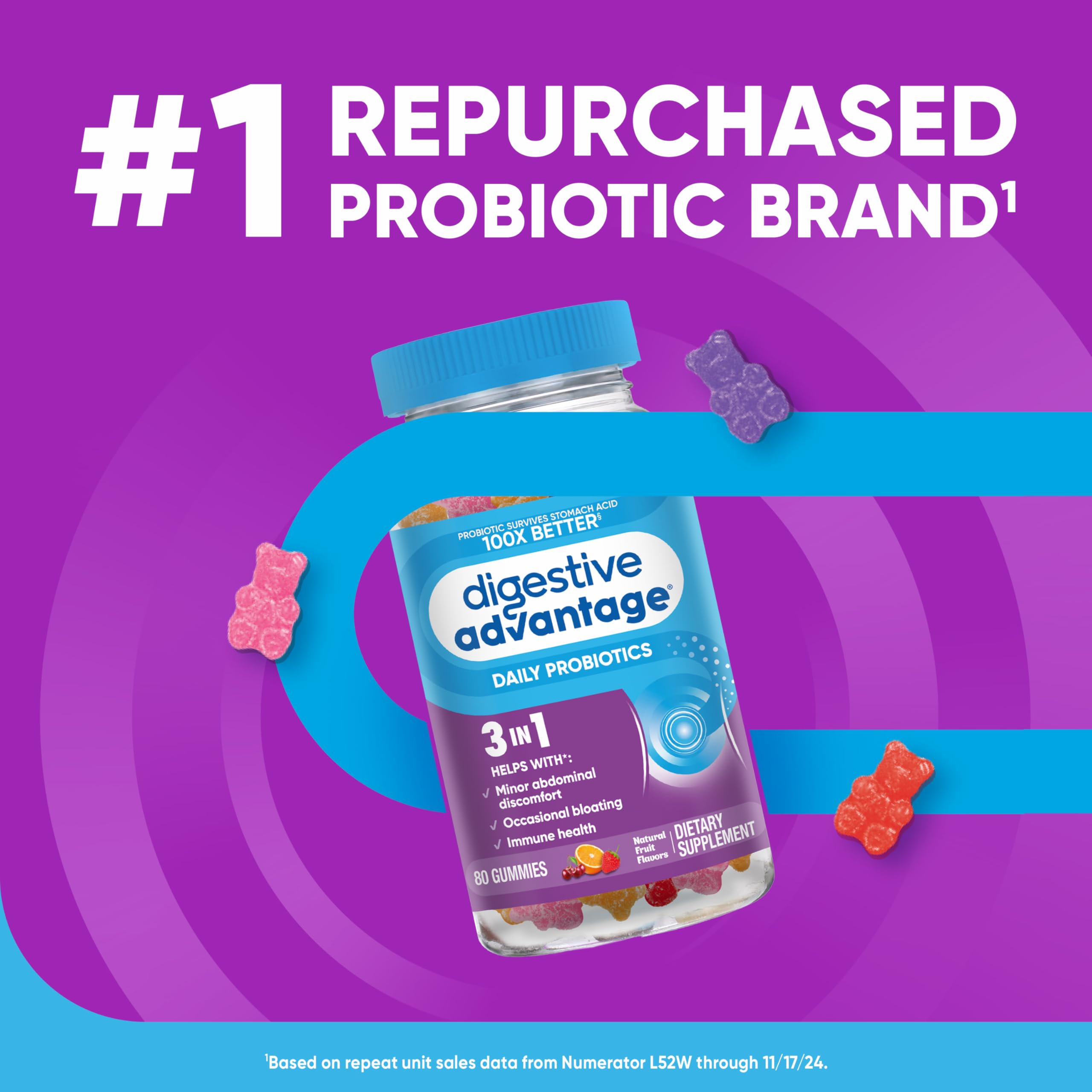 Digestive Advantage Daily Probiotic, Natural Fruit Flavor - 80ct Gummies — Amazon image 4