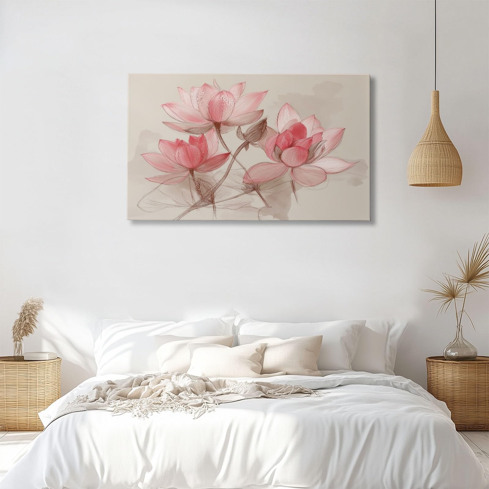 Orientalisch Vintage Pflanzen Geometrisch Modernes Leinwandbild 140L x 70B cm mit Rahmen, Skandinavisch XXL Wanddeko für Wohnzimmer Geschenk Idee Einzug - Hochwertiger Kunstdruck auf Holzrahmen
