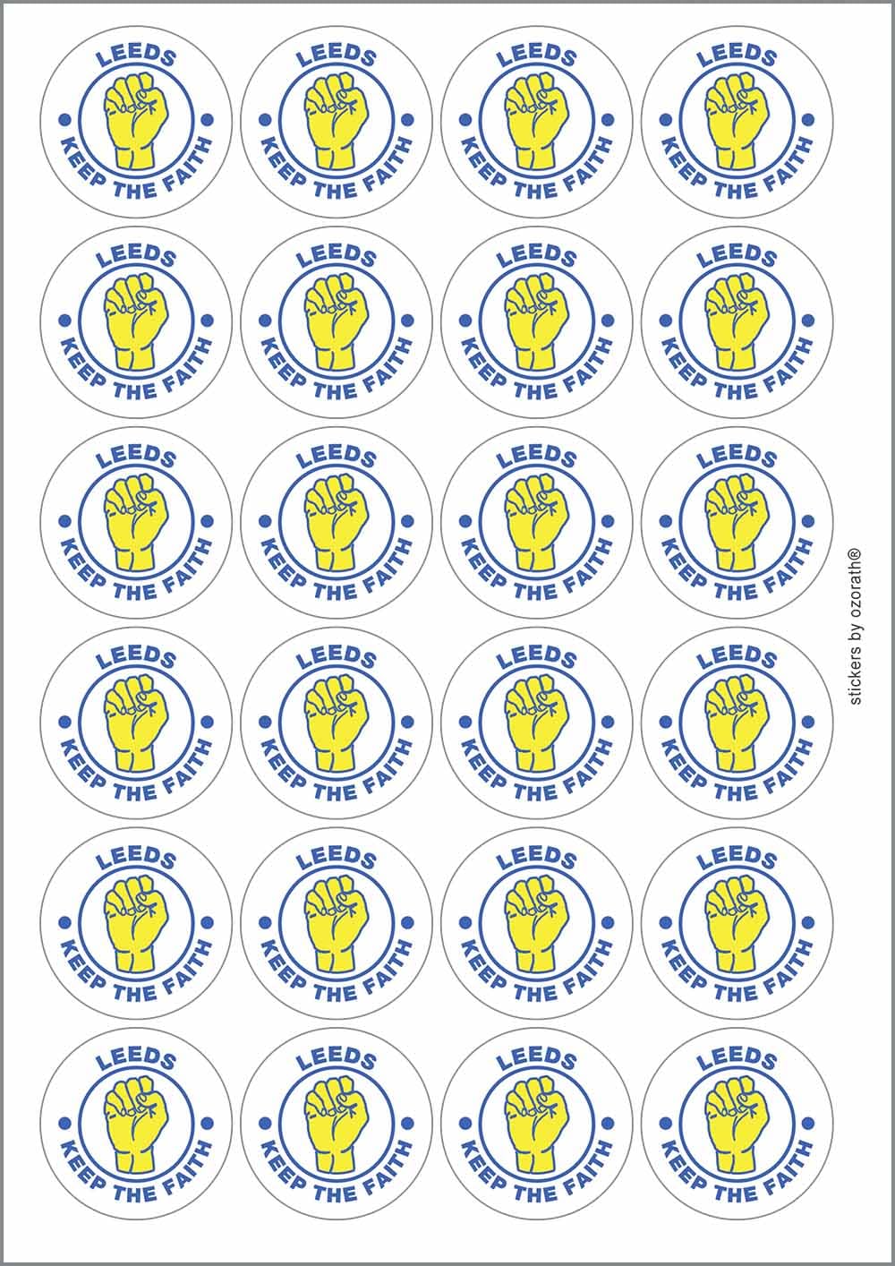 Leeds Keep The Faith Northern Soul Circular Matt Paper Stickers A4 Sheet of 24 (Each Sticker is 45mm Diameter)
