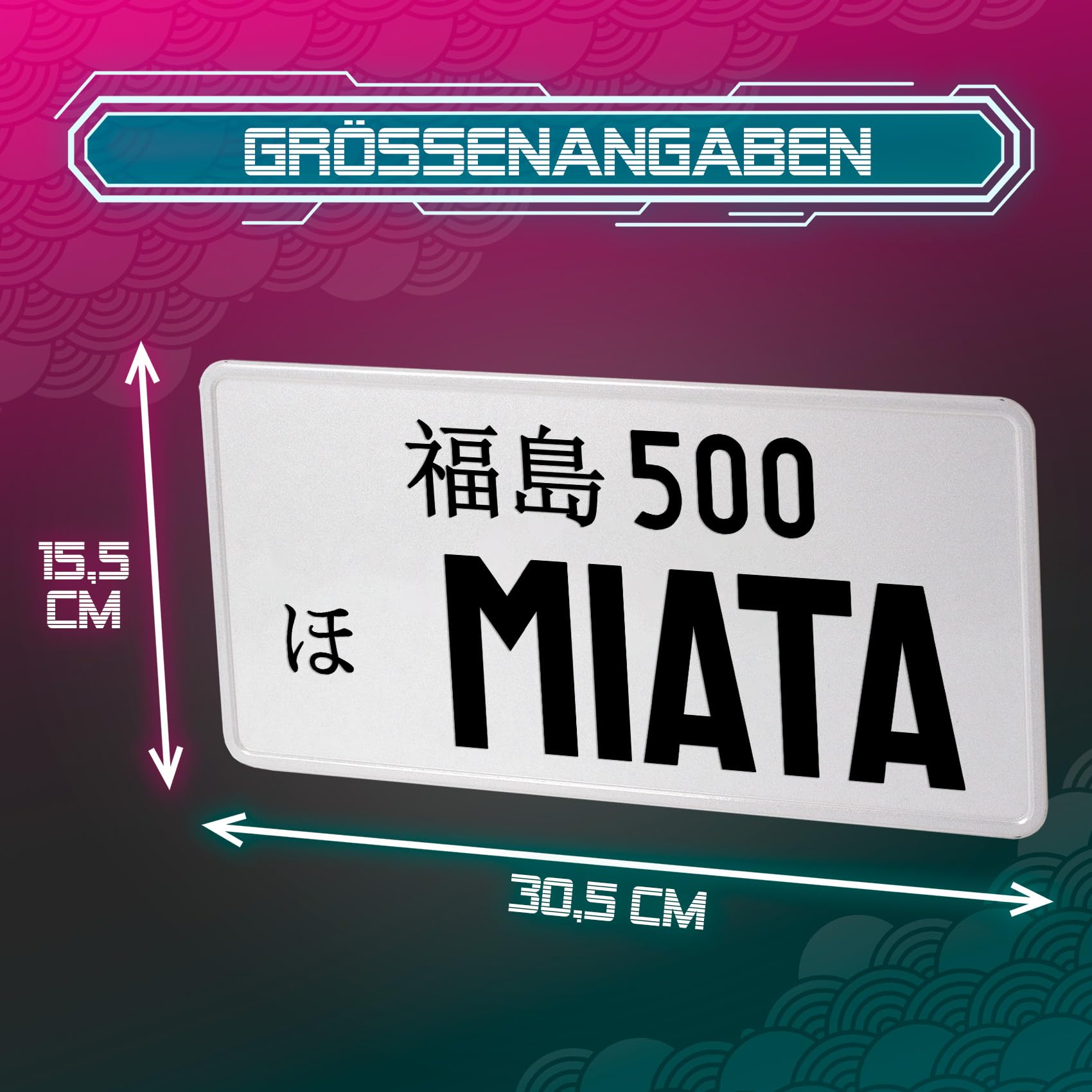 Plaque D'immatriculation Japonaise JDM - 30,5x15,5 Cm - Aluminium Et Métal - Design Personnalisable (Civic, Noir, Rayures) - Décoration Voiture, Garage - 4