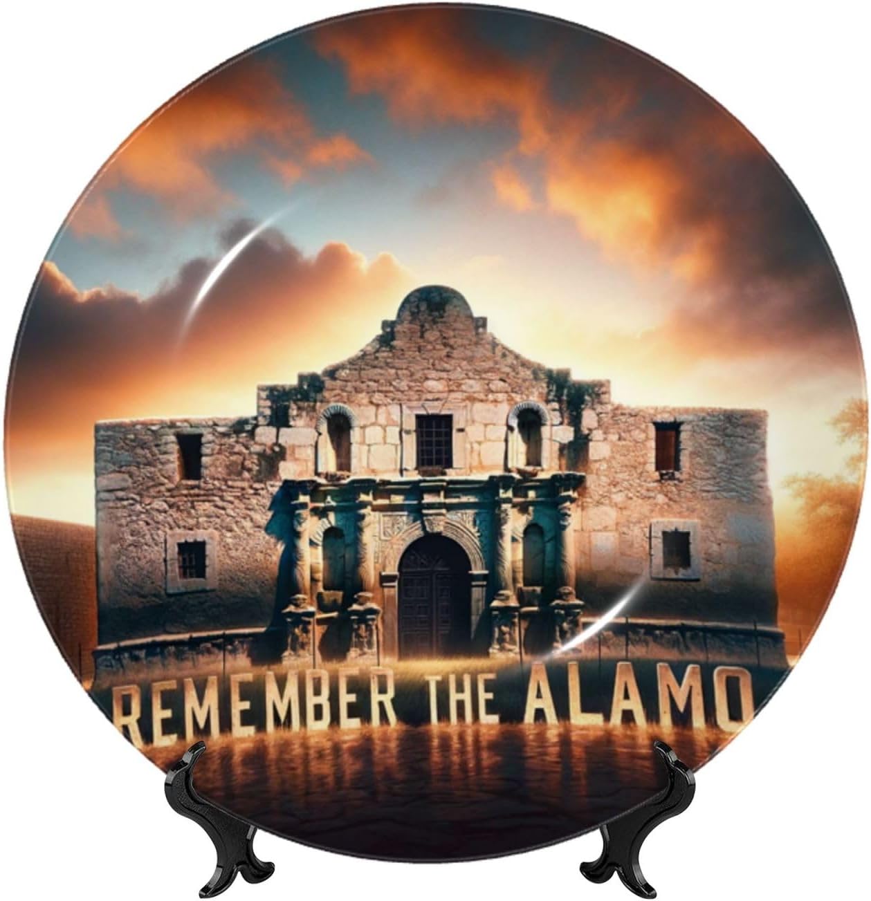 Remember-The-Alamo-Texas 10 Inch Decorative Plate With Stand, Elegant Display Wall Plate For Home Decor