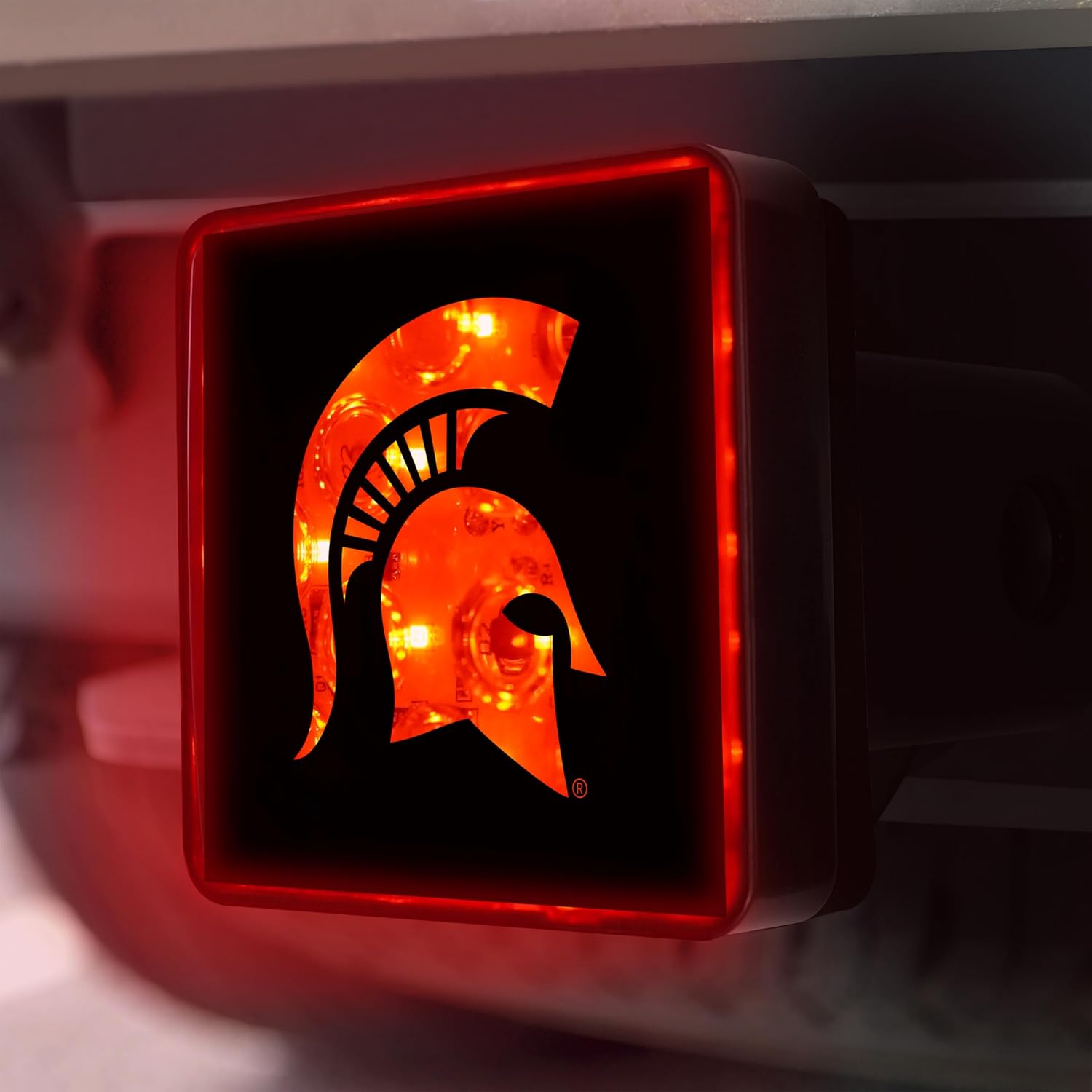FANMATS Michigan State University Light Up Hitch Cover | Black | Fits All 2 in. Class III hitches | Spartan Head Primary Logo