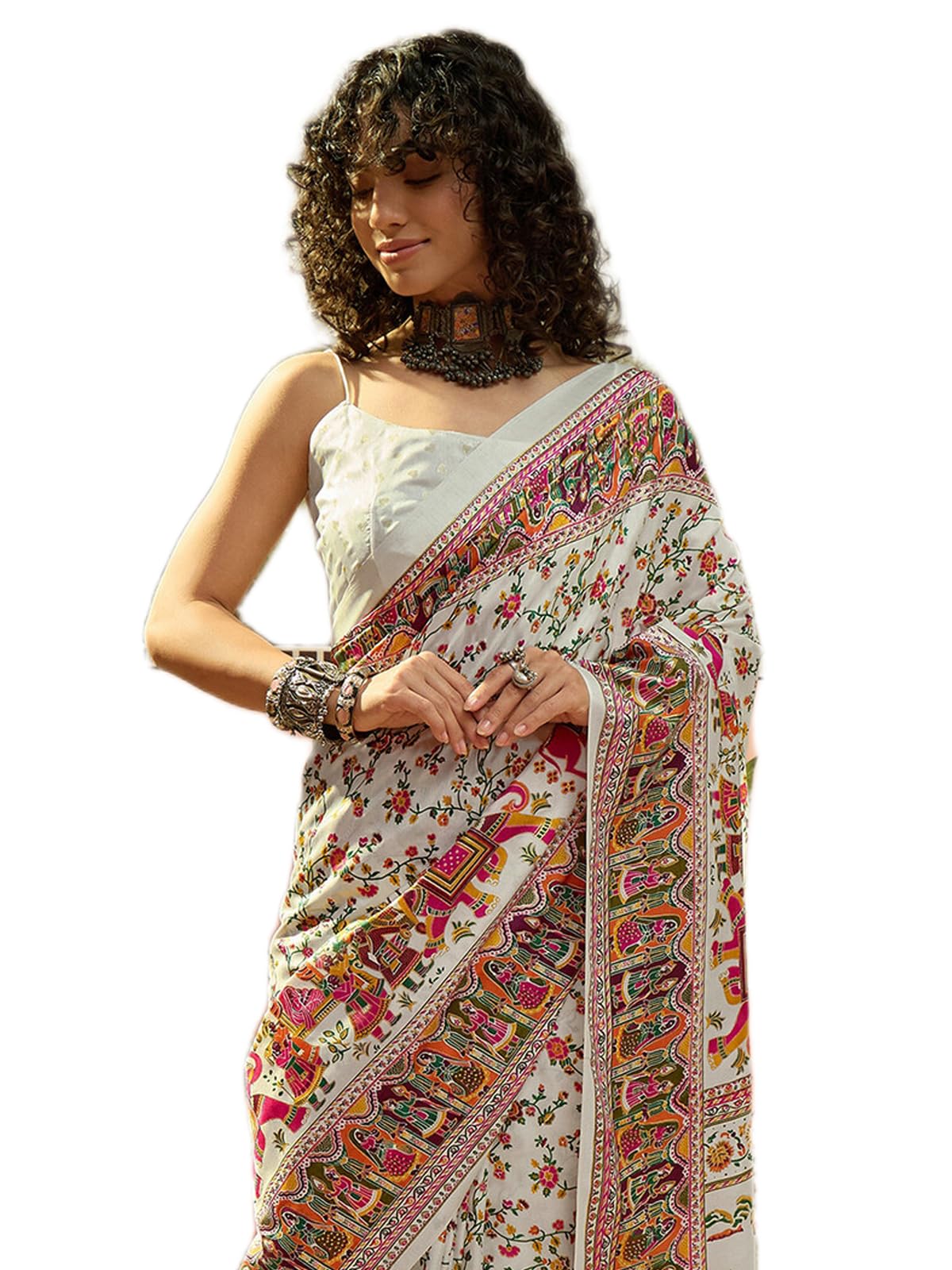 siril Women's Silk Bandhani Printed Jacquard Border Saree with Unstitched Blouse Piece-picture-31