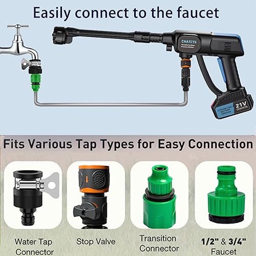 Miniatura 2 de Lavadora a presión inalámbrica portátil, lavadora a presión de automóvil inalámbrica 980PSI con 2 baterías, boquilla 6 en 1, manguera de 16.4 ft,