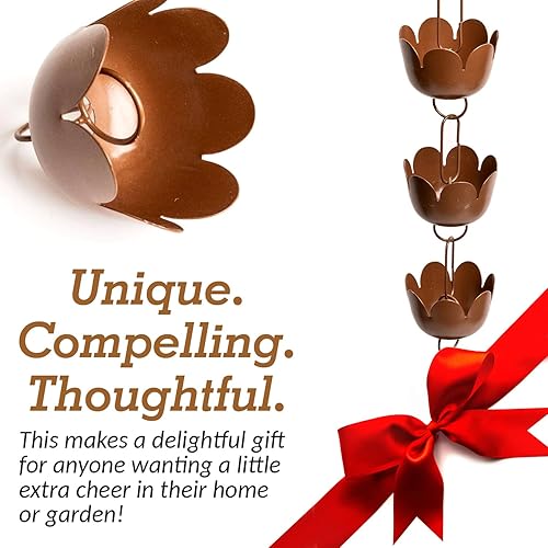 Miniatura 4 de Happy Gardens Cadena de lluvia de flor de cobre - Lily Cup Cadenas de lluvia de cobre simuladas para bajantes