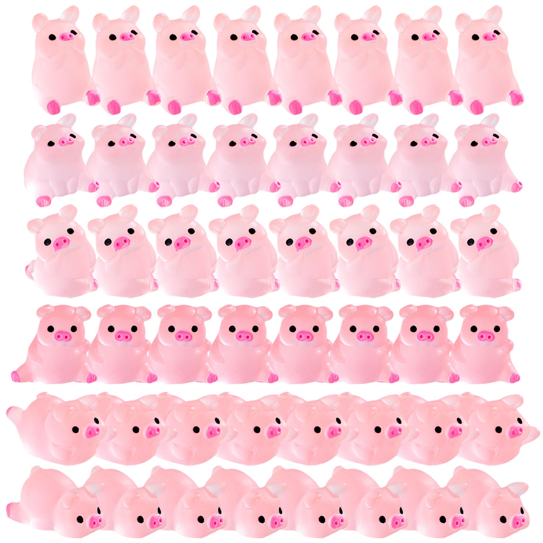 Uanqfegy Mini Pigs 100Pcs – Adorable Glow in the Dark Mini Resin Pigs Decorative for Tabletop Bonsai Potted Plant Dollhouse 6 Style Glow in Dark