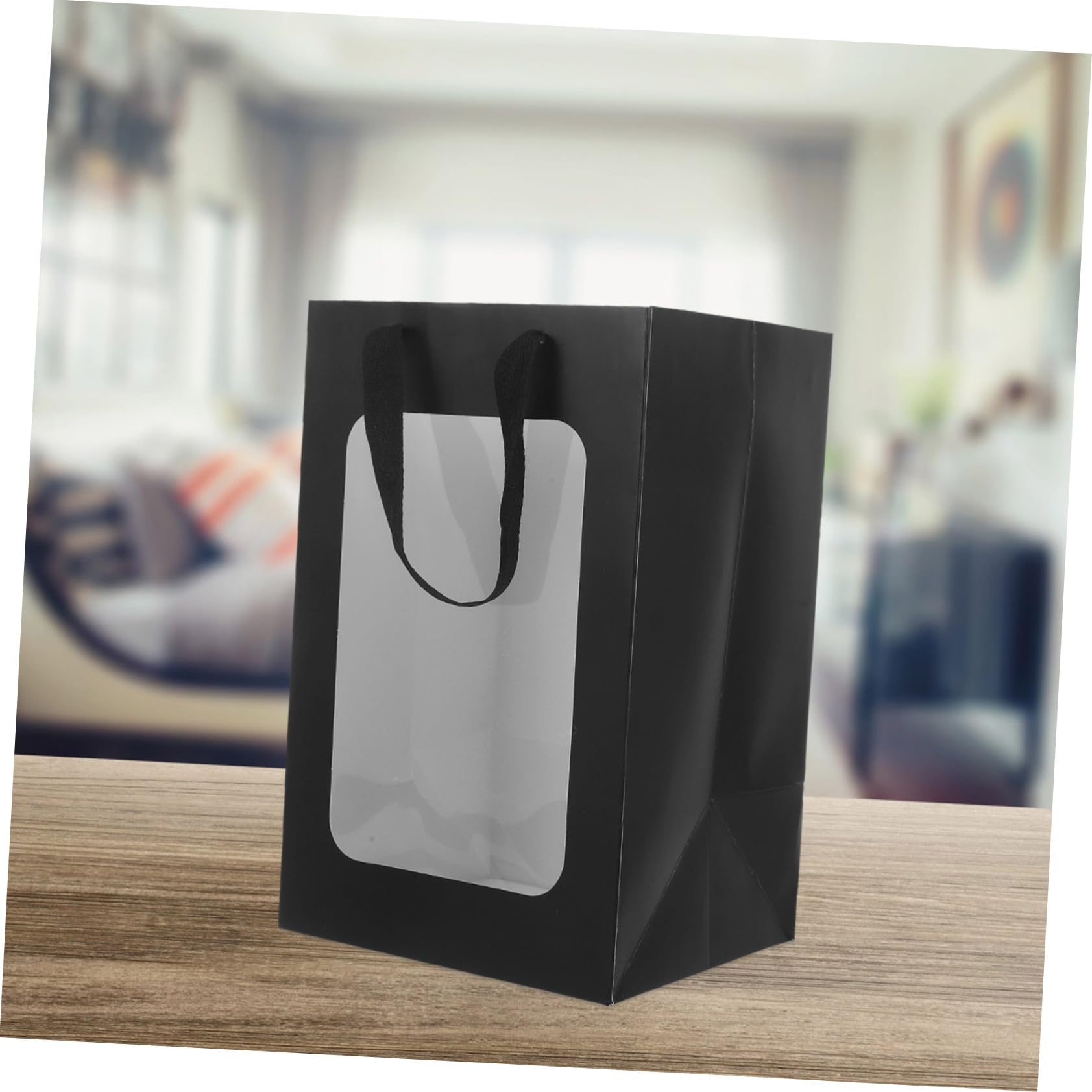 MAGICLULU 10 Stück Geschenktüten aus Papier mit Transparentem Fenster und Henkeln Schwarz Leicht zu Tragen für Geschenke