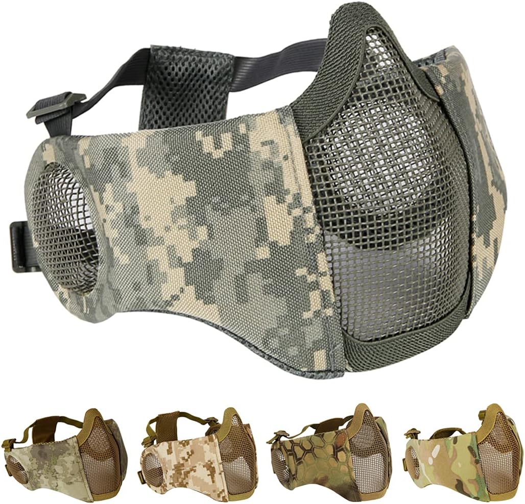 Foldable Airsoft Mask,Half Face Mesh Masks with Ear Protection for Cs ...