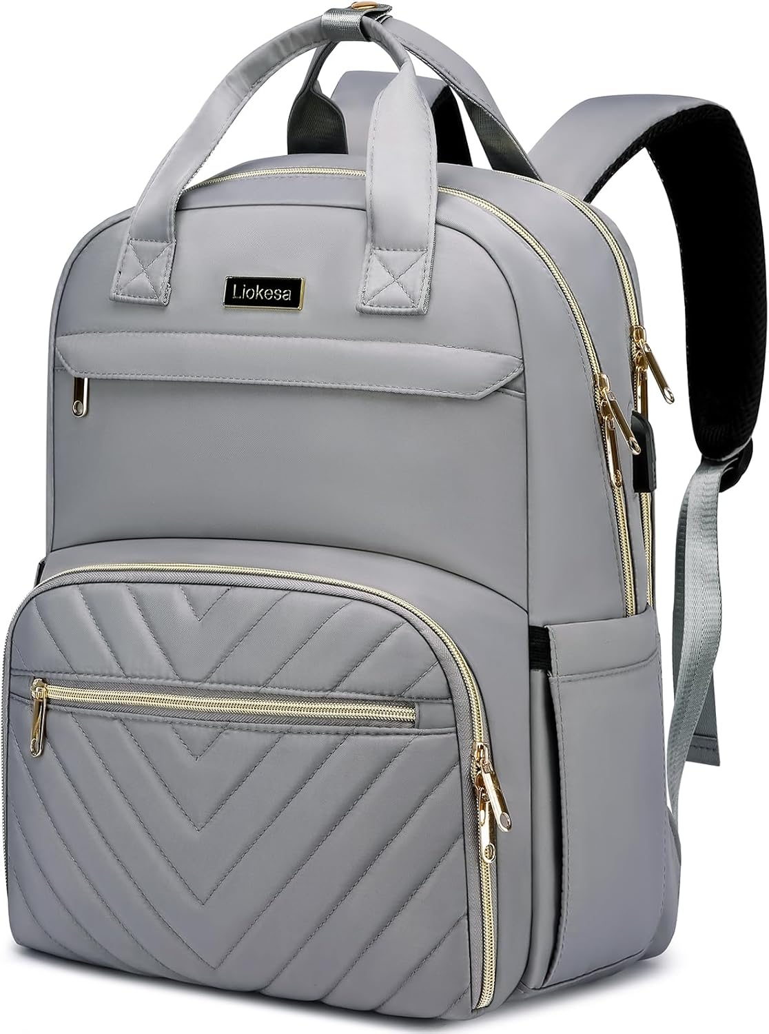 Lunch Backpack for Women, 15.6 inch Laptop Backpack with USB Port, Water Resistant Insulated Cooler Lunch Bag , Travel Work Laptop Bags with Lunch Box for College Work Pincic Camping Beaches, Grey