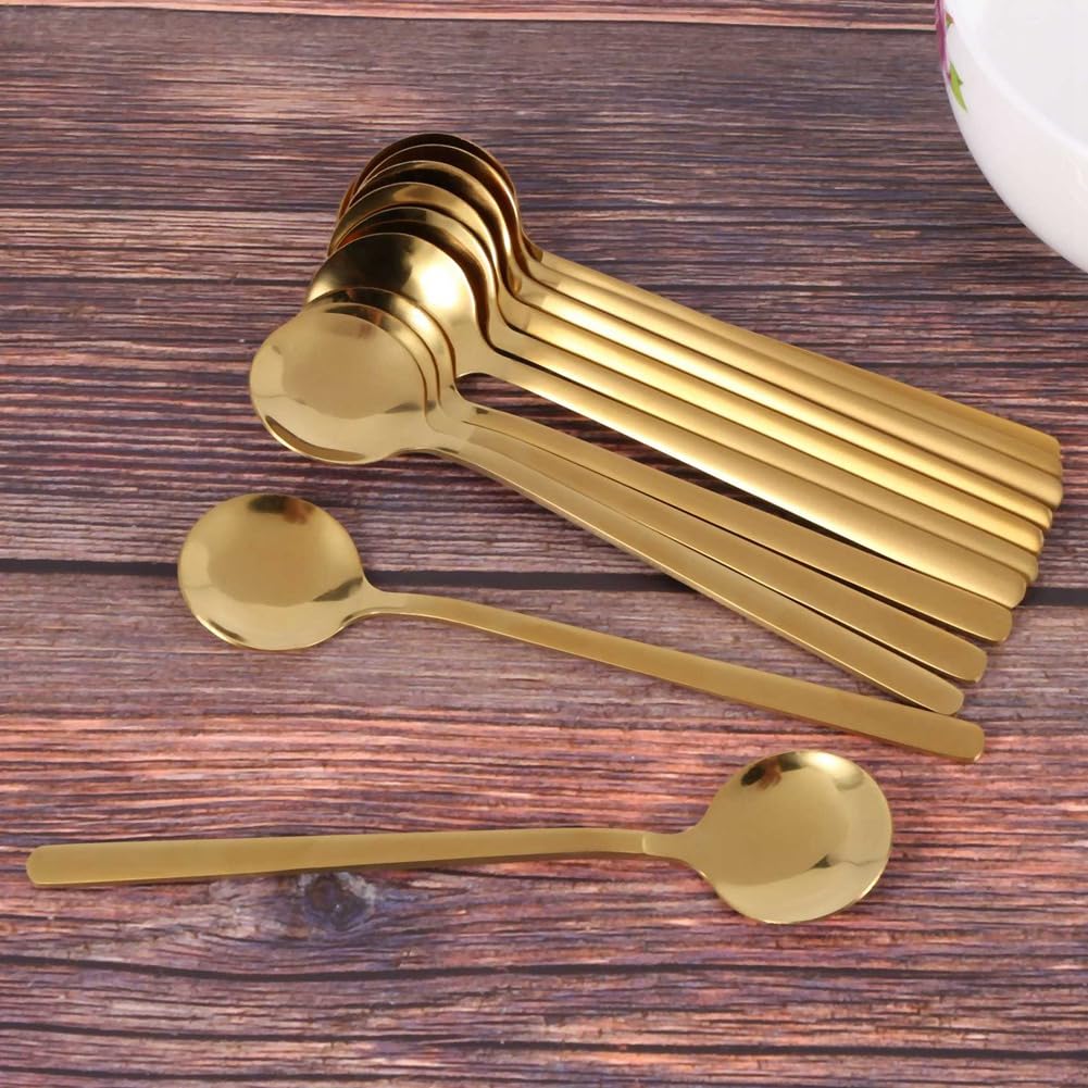 Juego de 96 cucharas de café redondas de acero inoxidable, mini cucharas de té, azúcar, postre, cucharilla de helado, cucharilla de sopa, accesorios de cocina (dorado)