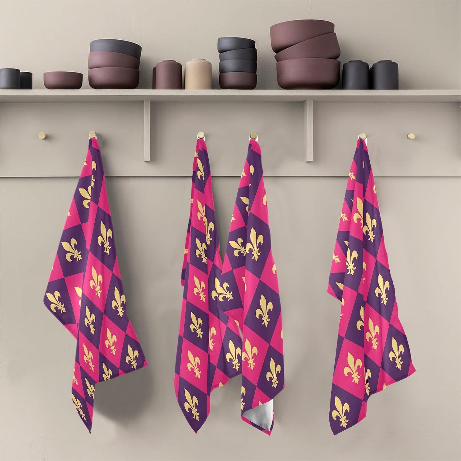 Mardi Gras Kitchen Towels Set of 6, Soft Absorbent Quick Drying and Reusable Dish Towels for Kitchen, Bathroom and Home Decor, 18 x 28 in