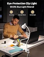 Vista 3 de Lámpara con clip USB, luz de lectura, 3 modos de color, 10 niveles de brillo regulable, lámpara de escritorio de cuello de cisne flexible