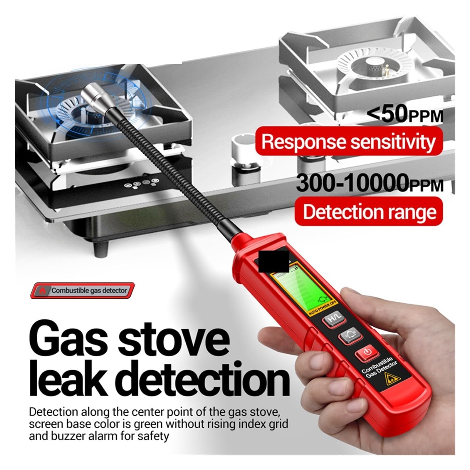 Lecksucher Lecktester for brennbare Gase, einstellbare Empfindlichkeit, Gasdetektor-Alarm for Zuhause und Wohnmobil, zur Ortung der Quelle von Methan-Erdgas halten anspruchsvollen Umgebungen stand