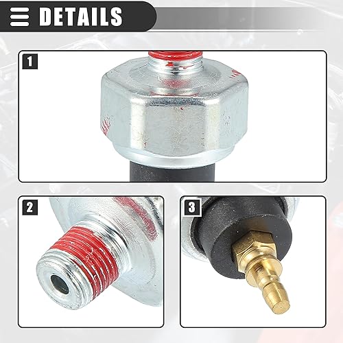 Miniatura 5 de Motoforti Sensor de presión de aceite de motor, para Honda Accord 1984-2007, metal plástico, No.37240PT0014, tono negro plateado