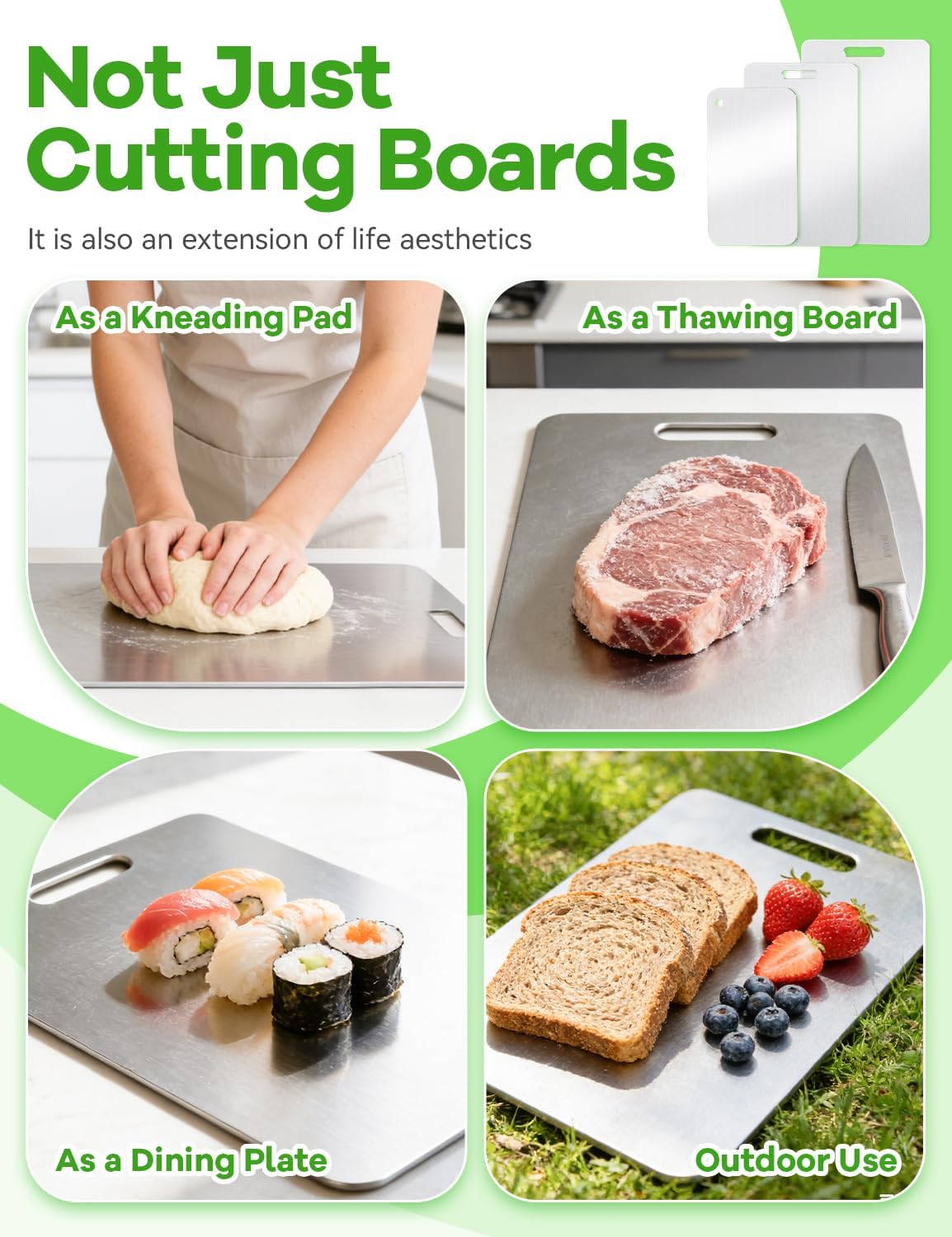 Titanium Cutting Board, Knife-Friendly Surface, Double Sided Food Grade Titanium Cutting Board Set, Chopping Boards With Handle For Vegetables, Meat, Fruits, Easy To Store&Clean (15.35 * 11.02in)