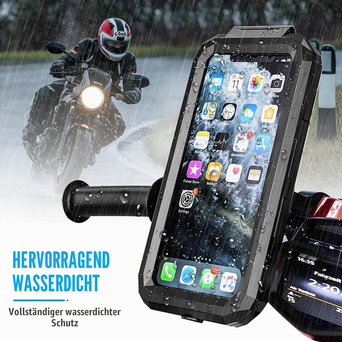 Wasserdicht Handyhalter Fahrrad, Motorrad Handyhalterung Abnehmbare, 360​​° Drehbarem Lenker Halter für Smartphone 5.5 – 6.8 Zoll, Anti-Vibration, Touch ID und Face ID (L)