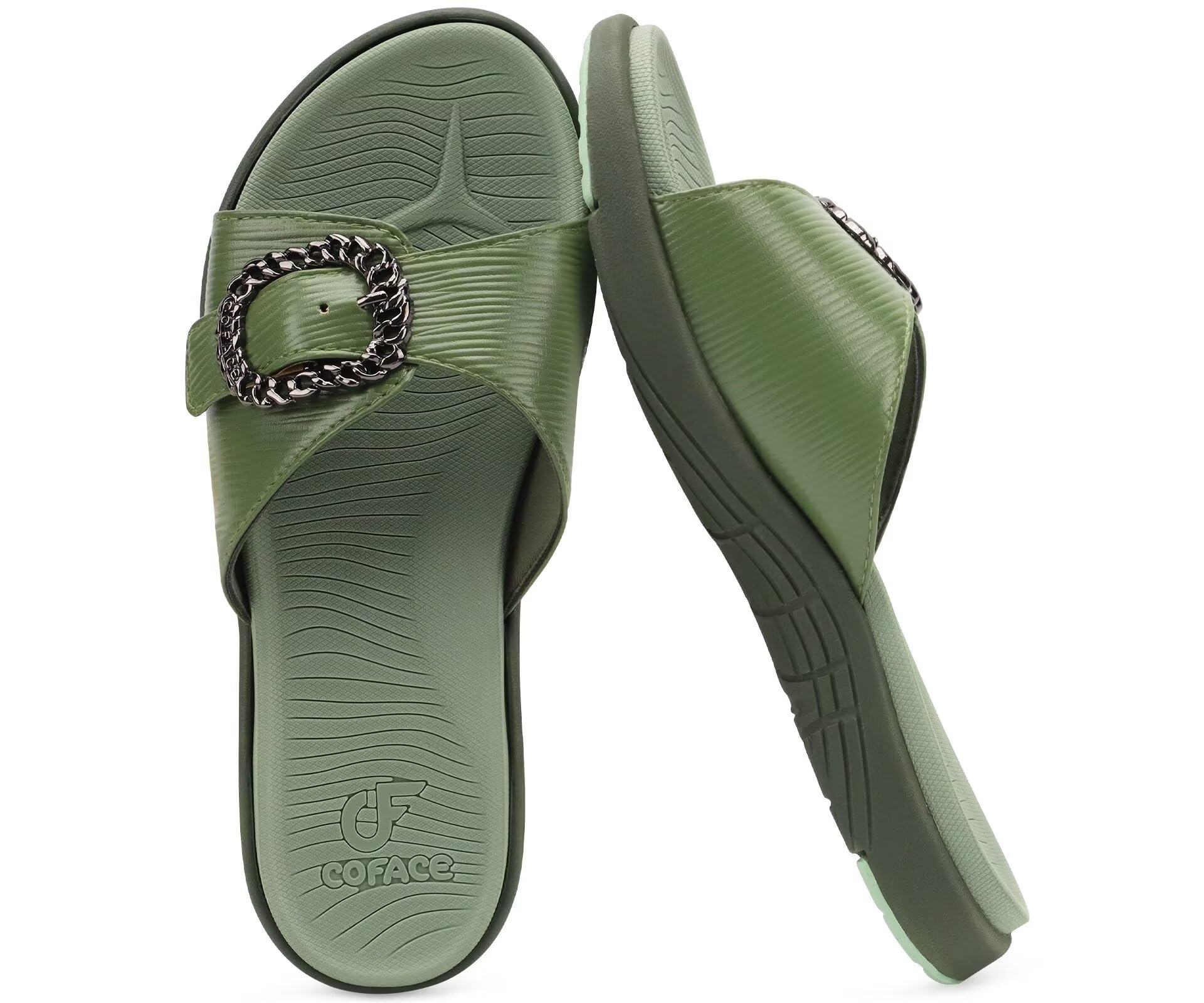 COFACE Womens Dressy Orthotic Slides Lightweight Yoga Mat Thick Cushion Recovery Walking Sandals Adjustable Slip On Slippers with Comfortable Plantar