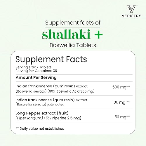 Miniatura 9 de Shallaki Boswellia Serrata Suplementos de extracto de hierbas, tabletas de hierbas para el bienestar óseo y articular, apoyo articular ayurvédico