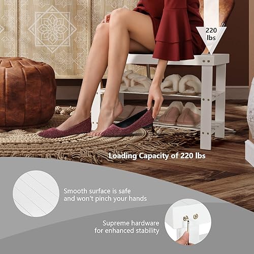 Miniatura 5 de Giantex Banco de zapatos de entrada, organizador de zapatos de bambú con capacidad para hasta 6 pares, 3 niveles de almacenamiento de zapatos