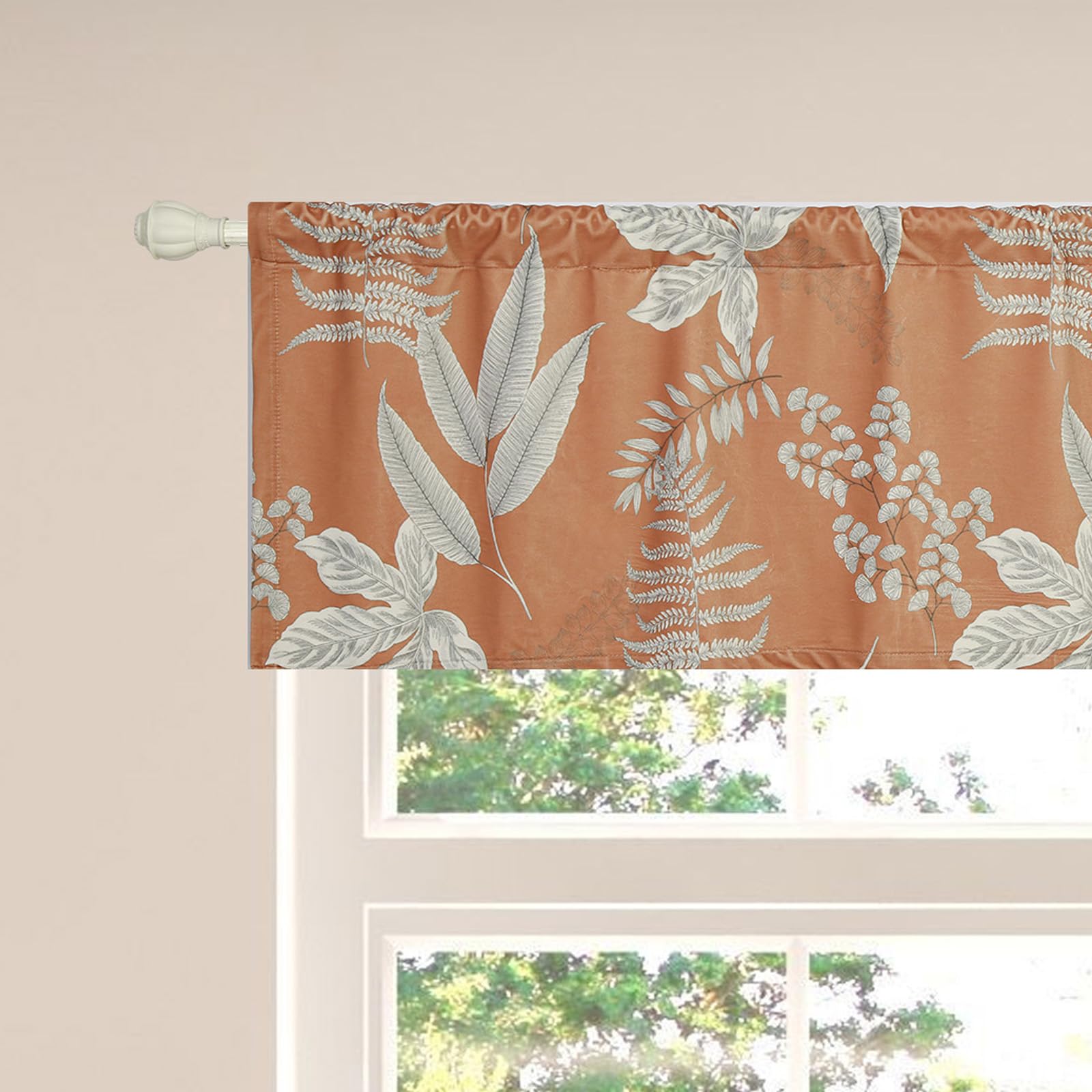 FUANGUI Curtain Valance Thermal Insulated Room Short Curtains Floral Style Valances 2.5 Inch Rod Pocket Window Valance for Bathroom Living Room, 52" X18", Red