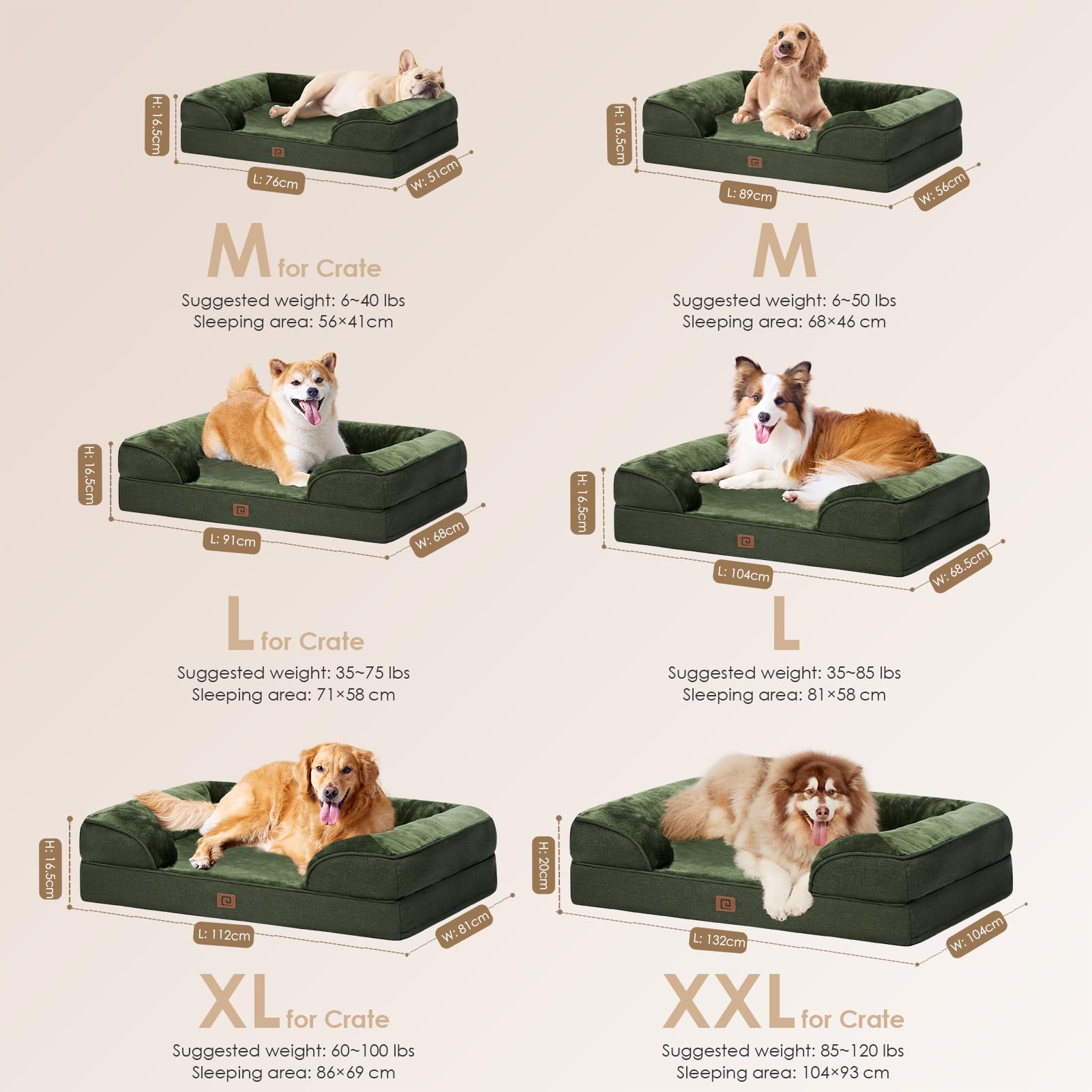 EHEYCIGA Cuccia Cane Interno Taglia Grande, Cuscino Cane Impermeabile Sfoderabile e Lavabile, Letto per Cani con tre Lati Rialzati Ortopedico, Verde Scuro, 104x68x16cm