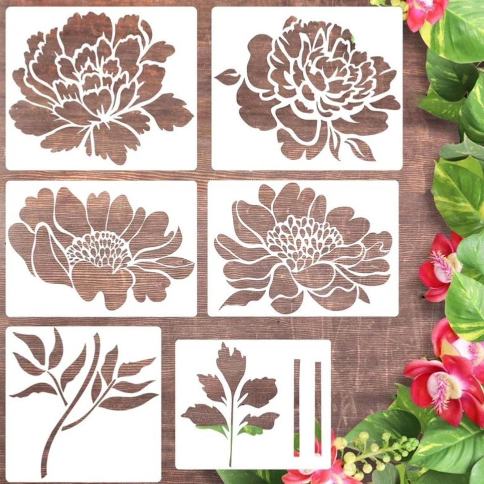 Amazon.co.jp: ペイント用の花のステンシル、花柄のステンシル、木に