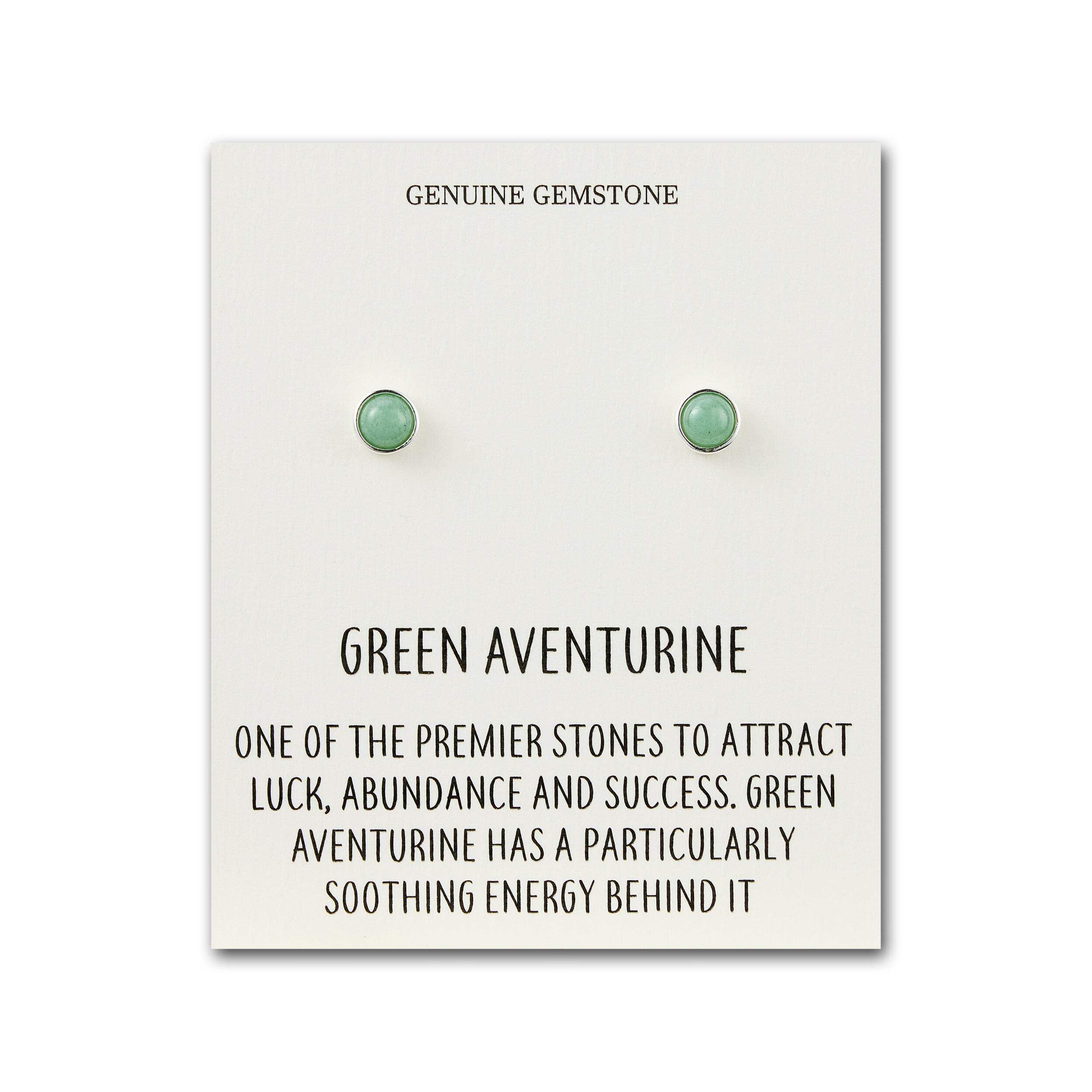 Boucles d'oreilles clous en aventurine verte avec carte de citation