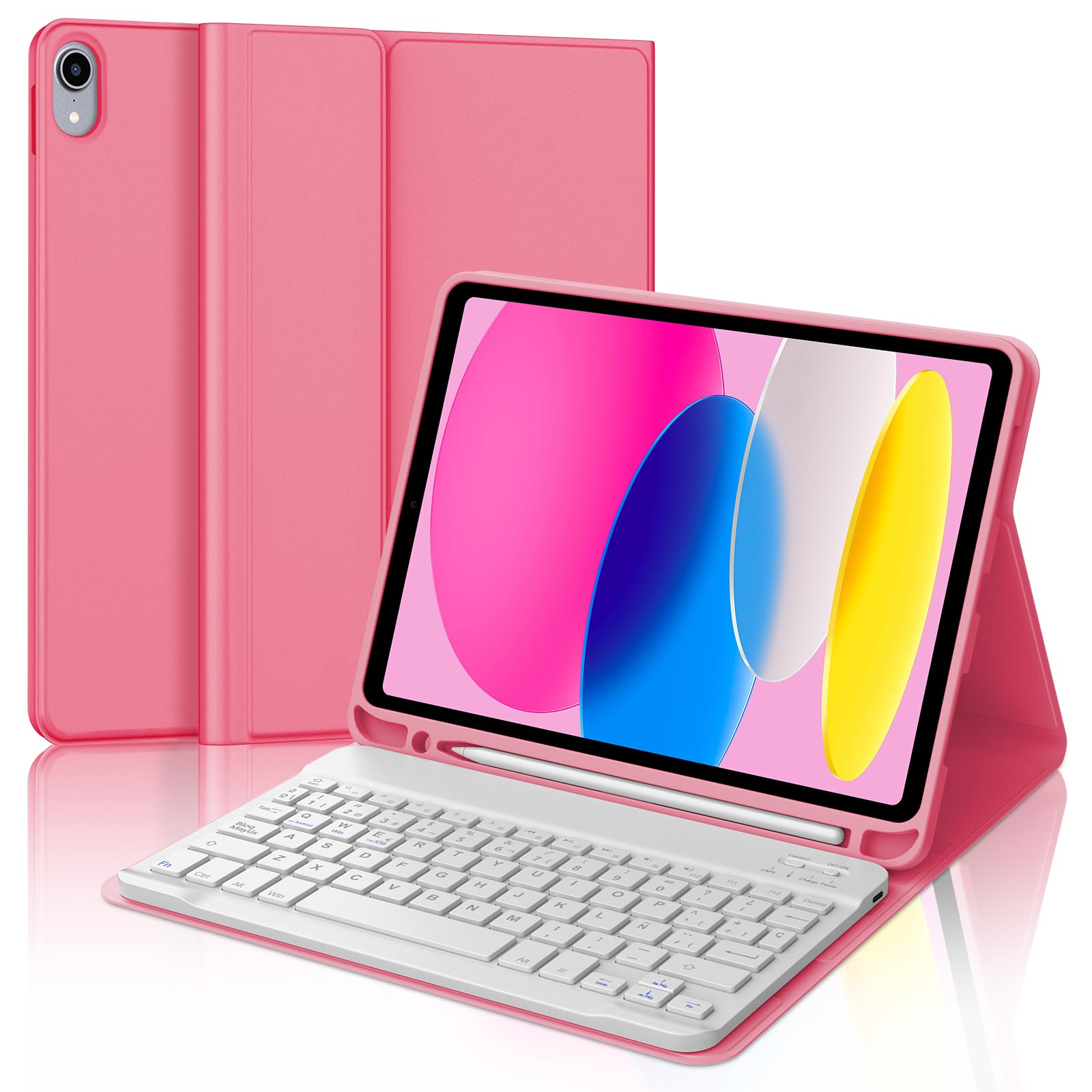 Funda con Teclado para iPad A16 11ª Generación 2025/10ª Generación 2022, Teclado Bluetooth Inalámbrico, Funda Delgada con Ranura para Bolígrafo para iPad 11ª/10ª Generación 10.9/11 Pulgadas, Rojo