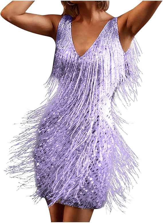 AMhomely Women Dresses for Special Occasions Sale Fashion Ladies Sexy V Neck Solid Color Tassel Sleeveless Dress Short Skirt Clearance Elegant Party Cocktail Dress Wedding Guest Dresses UK Size