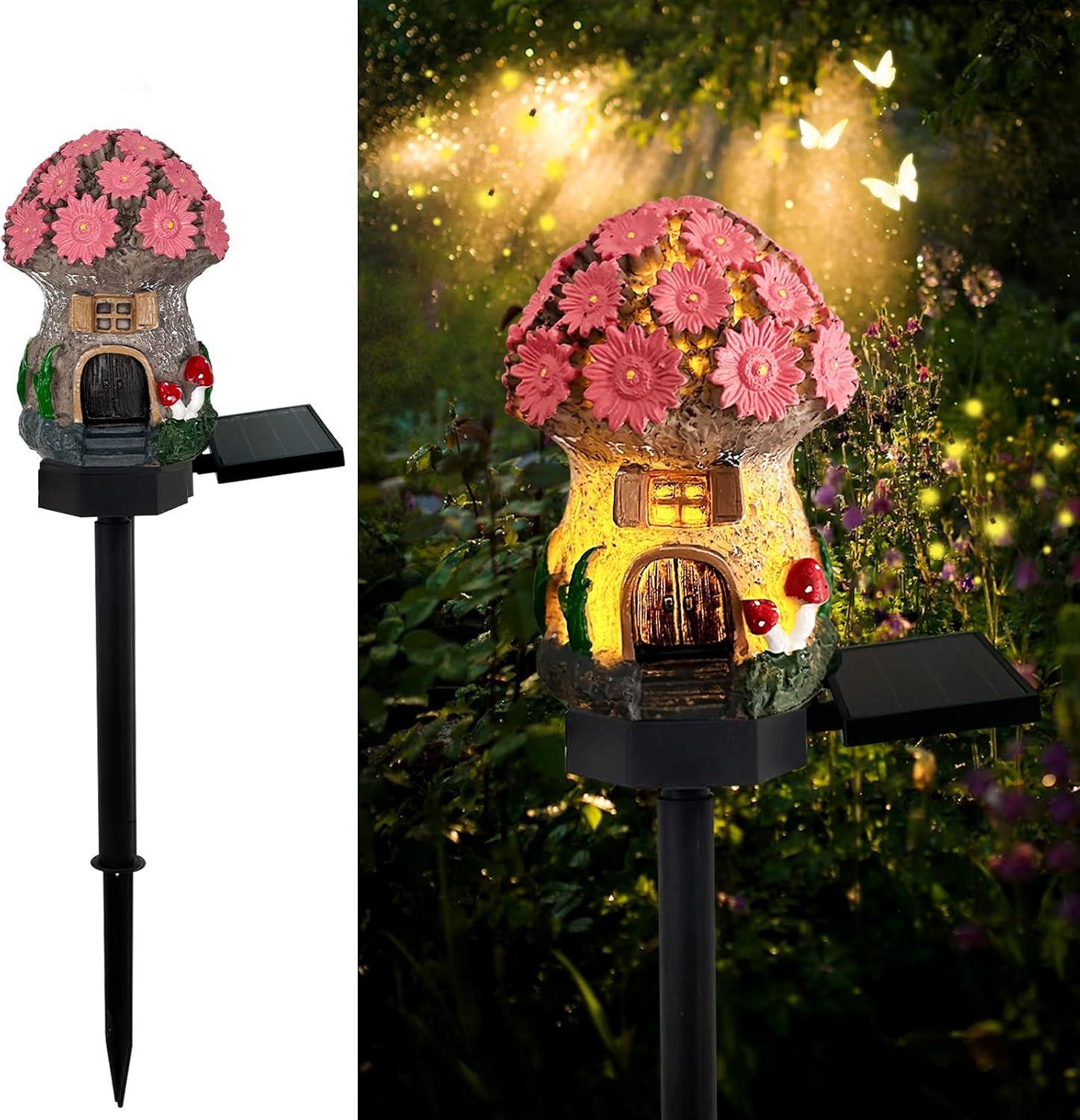 2026 Mushroom Solar Lights Outdoor, Waterproof Fairy Houses Lights Mushroom Garden Decor Decorative Solar Powered Garden Stake Lights for Outside Lawn Walkway Patio Yard (Pink)