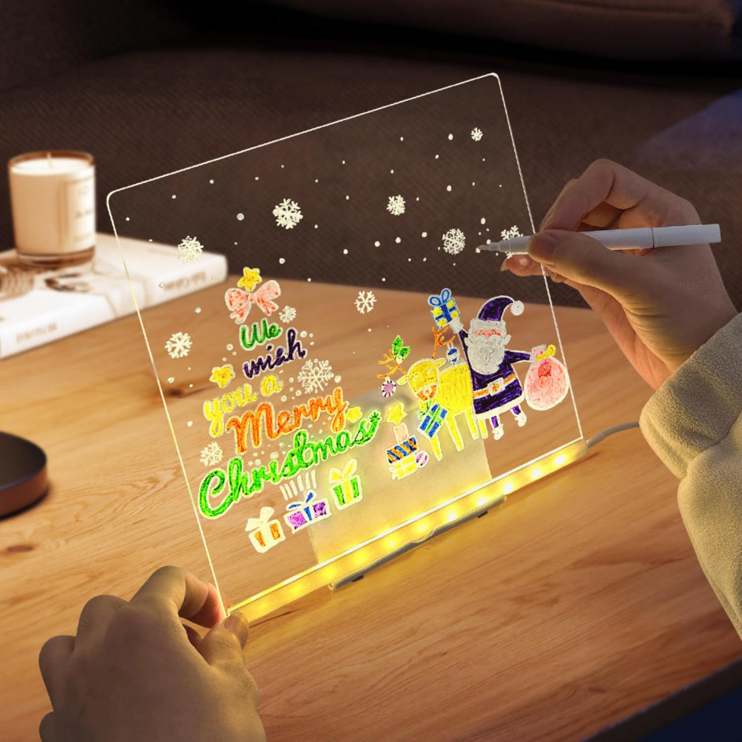NYRWANA DIY 3D Acrylic Writing Board with Pen & Light | 15x15 cm | Led Writing Pad, Table Lamp, Home & Office Decor Items, Valentine Gift for Girlfriend, Personalized Led Board