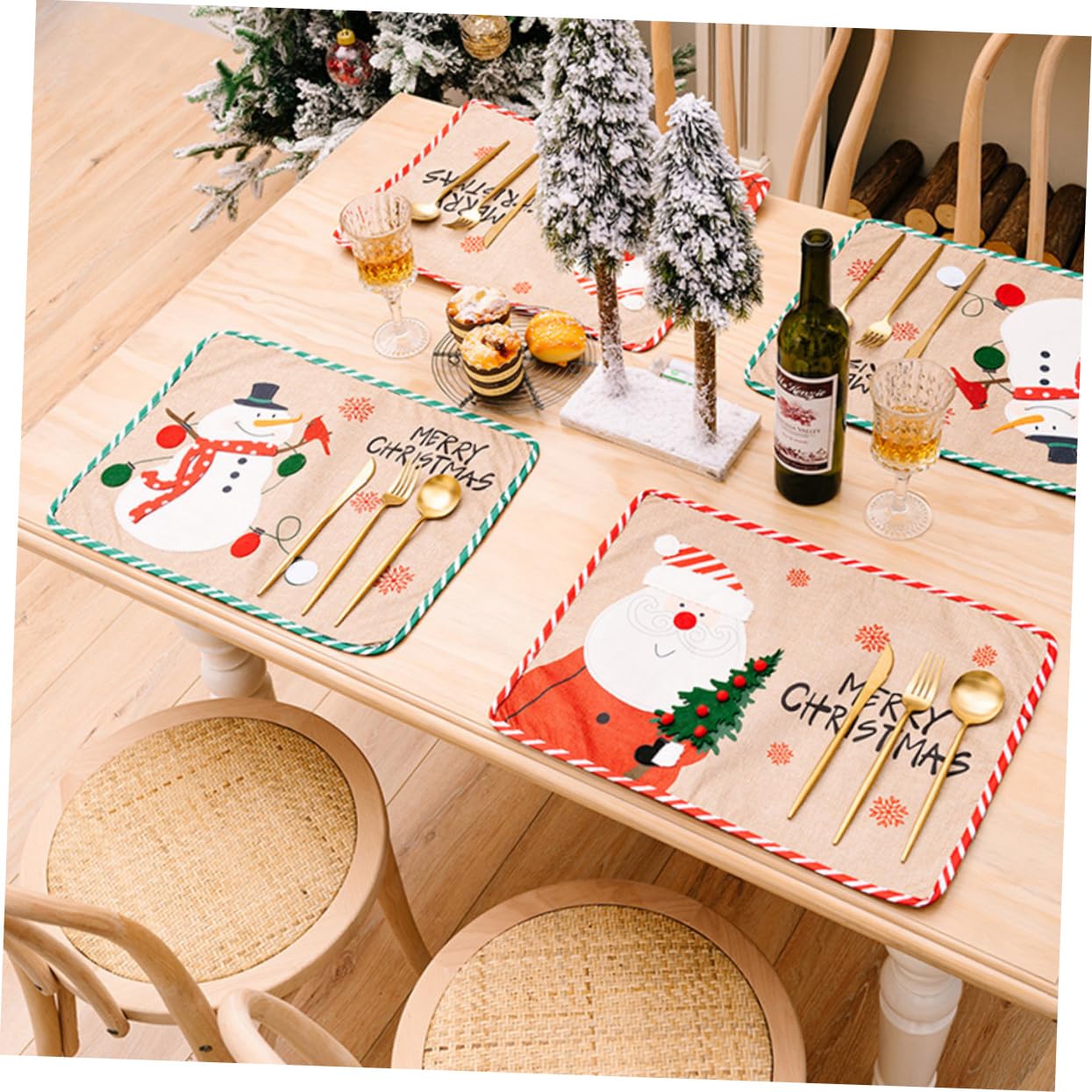 TOPBATHY 5 Piezas Decoración Navideña Mantel De Papá Noel Manteles Individuales De Algodón Tapete De Mesa De Comedor De Navidad Manteles De Cocina Manteles De Navidad Rojo Tela