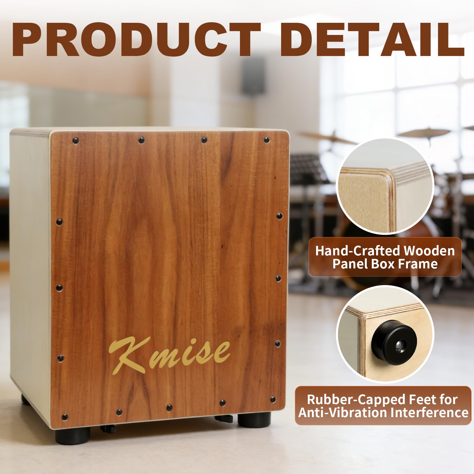 Kmise Tragbare Cajon-Schlagzeugbox, 30 x 31 x 37 cm, verstellbare Snare-Cajon-Trommeln, massives Akazien- und Birkenholz, Percussion-Instrument Geschenk für Erwachsene und Kinder, mit Tragetasche, für