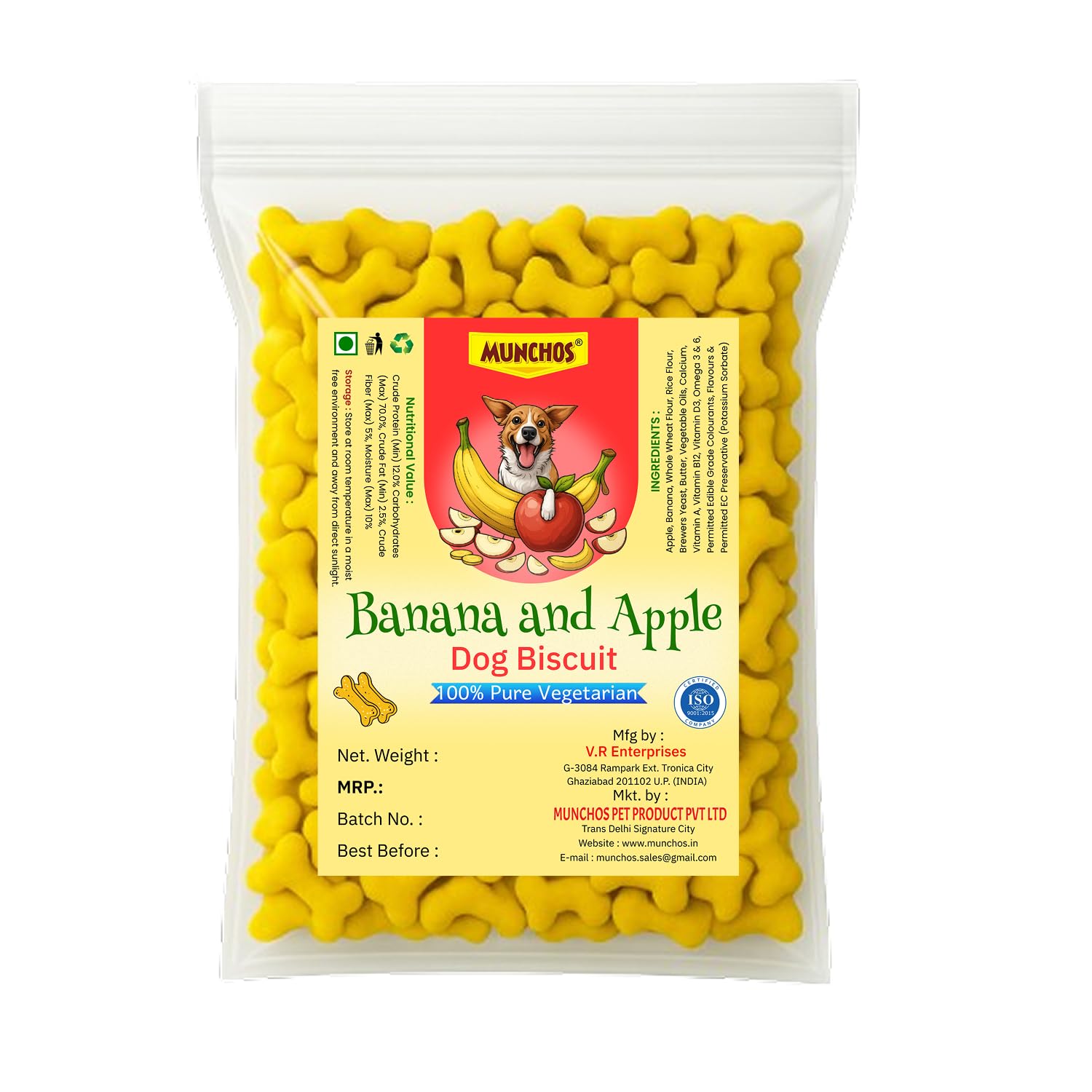 MUNCHOS Banana & Apple Dog Biscuits-1kg, 100% Vegetarian-image-46