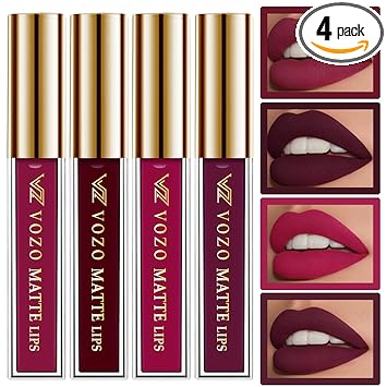 VOZO Vibrant Matte Liquid Lipstick Long Lasting & Smudge Proof (Dark Magenta, Maroon, Magenta, Purplish Wine) 16ml