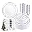 WDF Partyware 350Piece Silver Plastic Dinnerware Set for 50 Guests - Silver Plastic Plates with Cutlery Include:50Dinner Plates-50Dessert Plates-50Pre Rolled Napkins with Silverware for Christmas