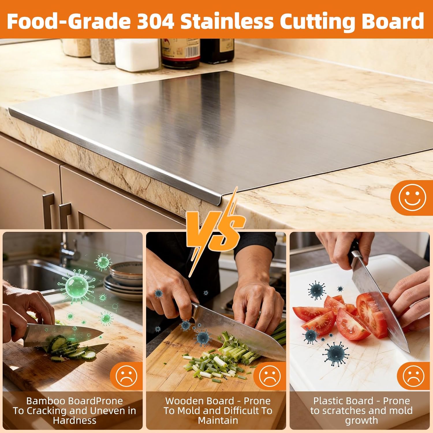 SUS 304 Stainless Steel Cutting Boards for Kitchen, Meat Cutting Board, Metal Cutting Board for Fruits, Vegetables, Bread, and Baking, Small Cutting Boards Easy To Clean(15.7''L x 11.8''W)