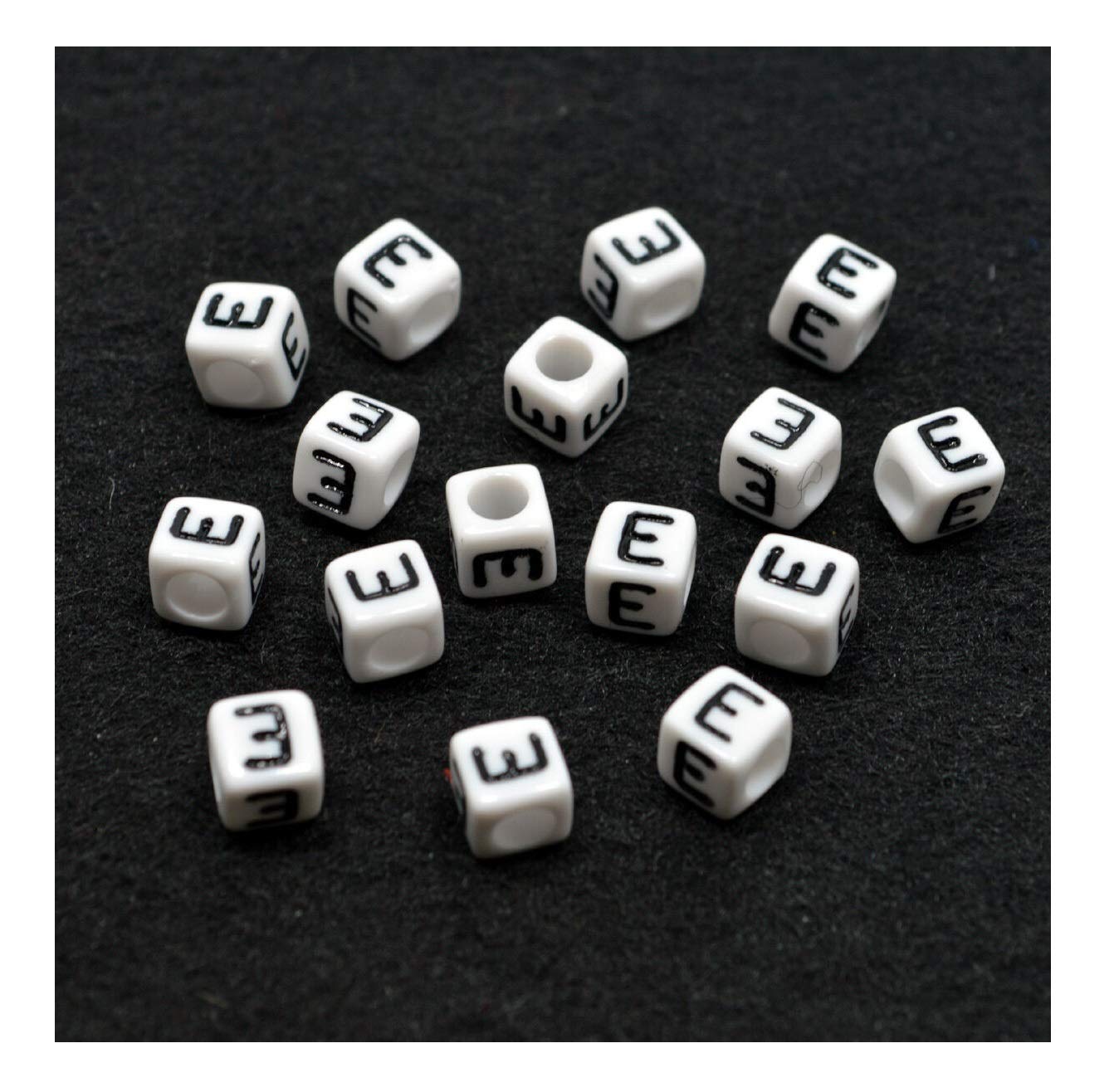 polybagstores PACK OF 100 - WHITE CUBE LETTER E - Acrylic Single Letter A-Z White Cube Alphabet Beads 6mm