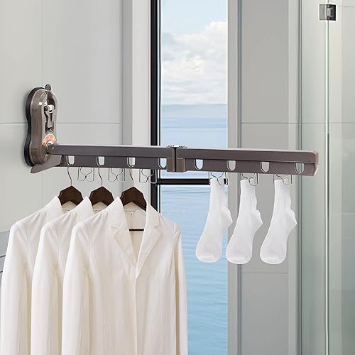 isydi Tendedero de ropa (aluminio) con doble ventosa, montado en la pared, fuerte carga, plegable y ahorro de espacio, adecuado para superficies