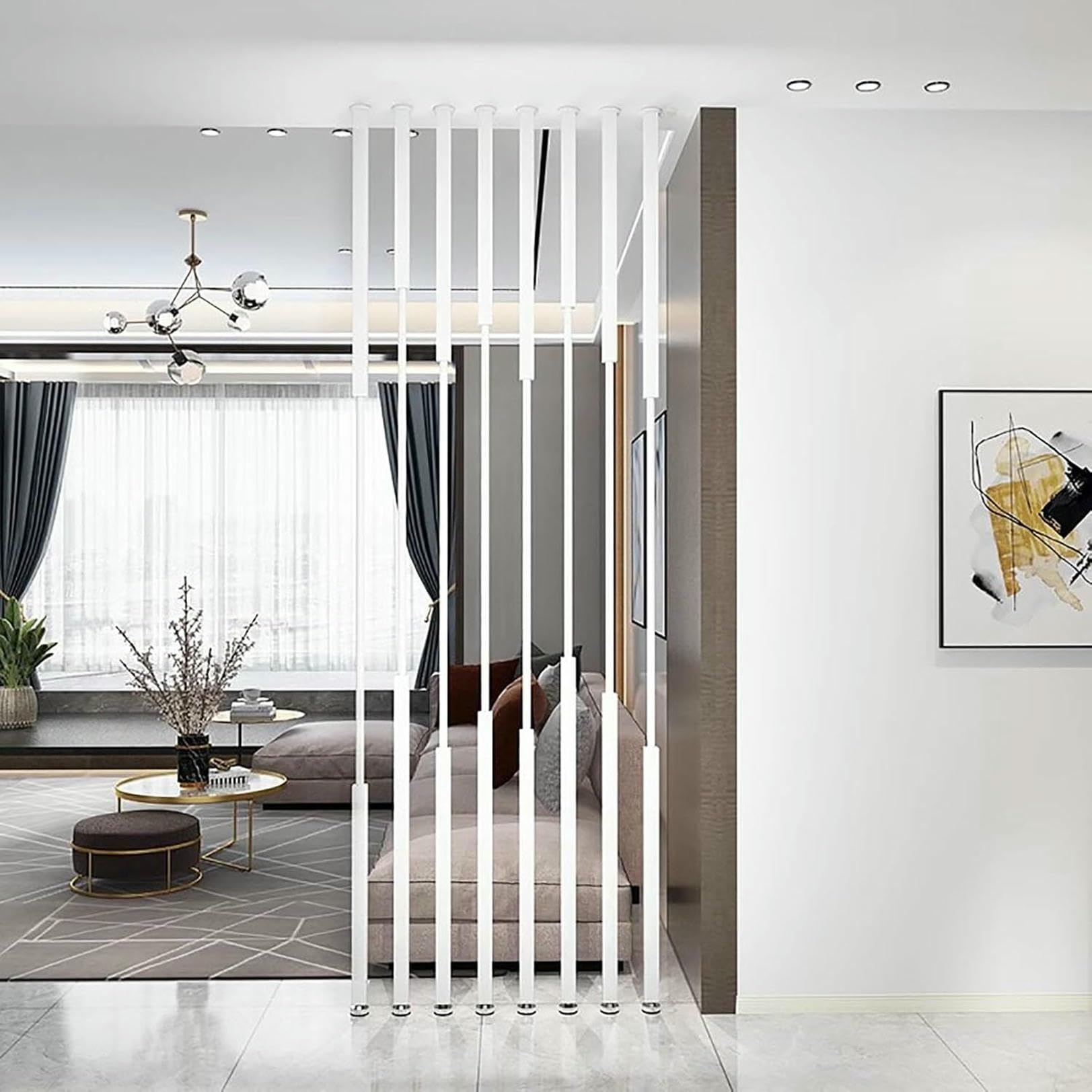 Floor to Ceiling Wall Partition Post Room Divider, Metal Room Divider Slat Partition/Slatted Privacy Screen Adjustable, Entryway Decor Column (White 110cm(3.6ft))