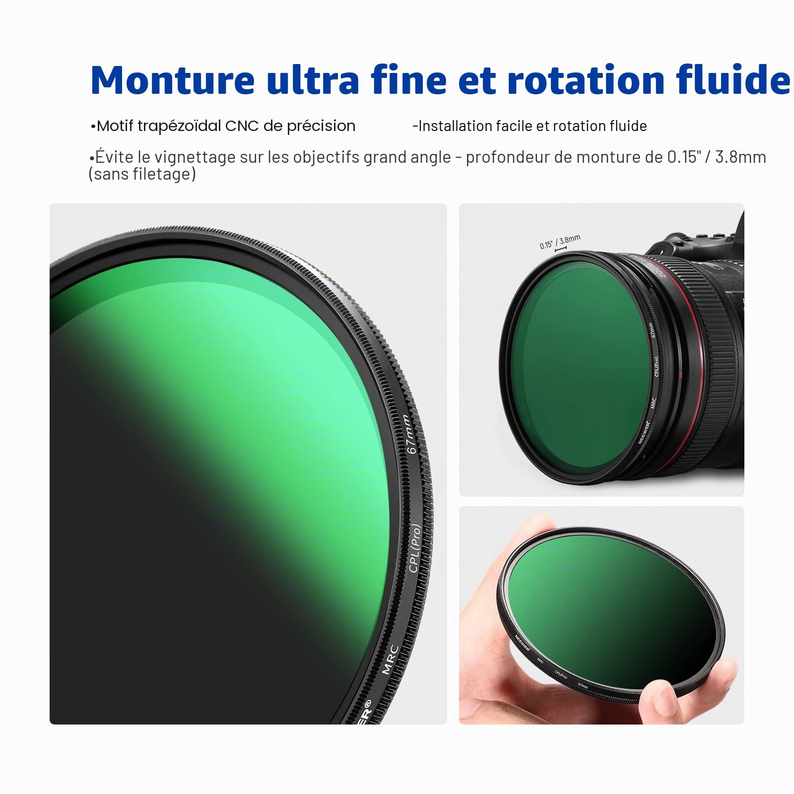NEEWER Filtre Polarisant 67mm, Filtre CPL, Haute définition/30 Couches Nano rêvetement/réduit l'éblouissement/améliore Le Contraste/Ultra Fin/réduit la réflexion