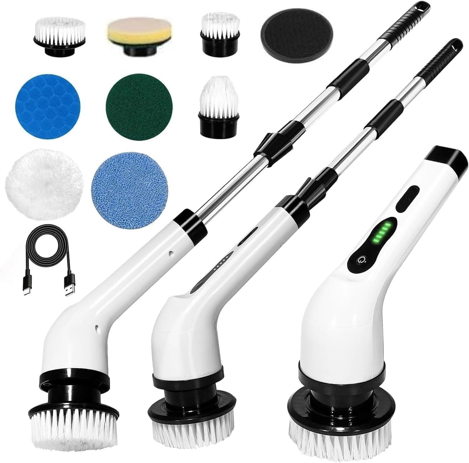 9 in 1 Electric Spin Scrubber,Cleaning Brush Scruber for Home, 400RPM/Mins-9 Replaceable Brush Heads-90Mins Work Time,Adjustable Size,2 Adjustable Speeds for Bathroom Shower
