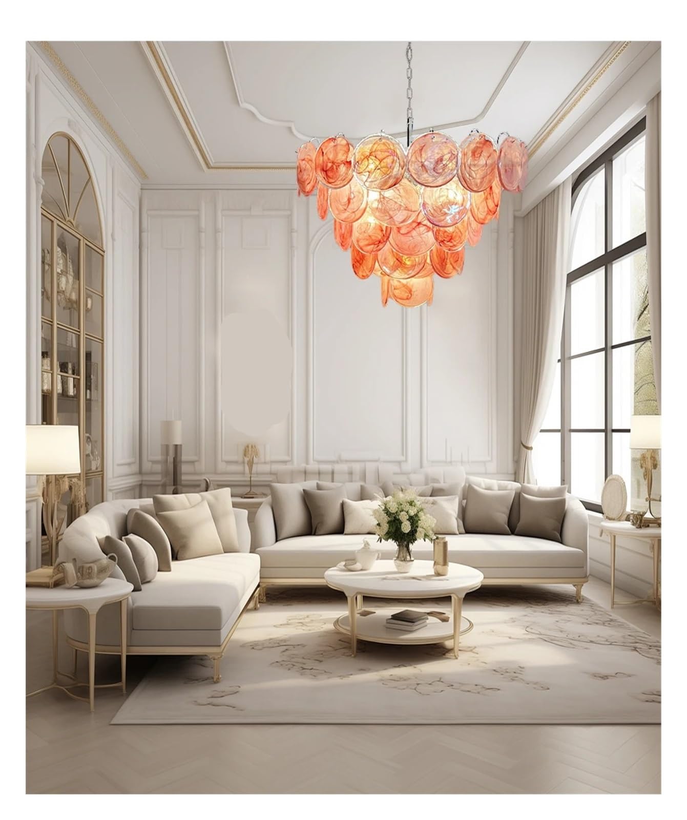 Szklany żyrandol Red Cloud, oprawa LED w stylu vintage, włoski design, lampa sufitowa do jadalni, hol wejściowy (naturalny, 80 cm, chromowany)