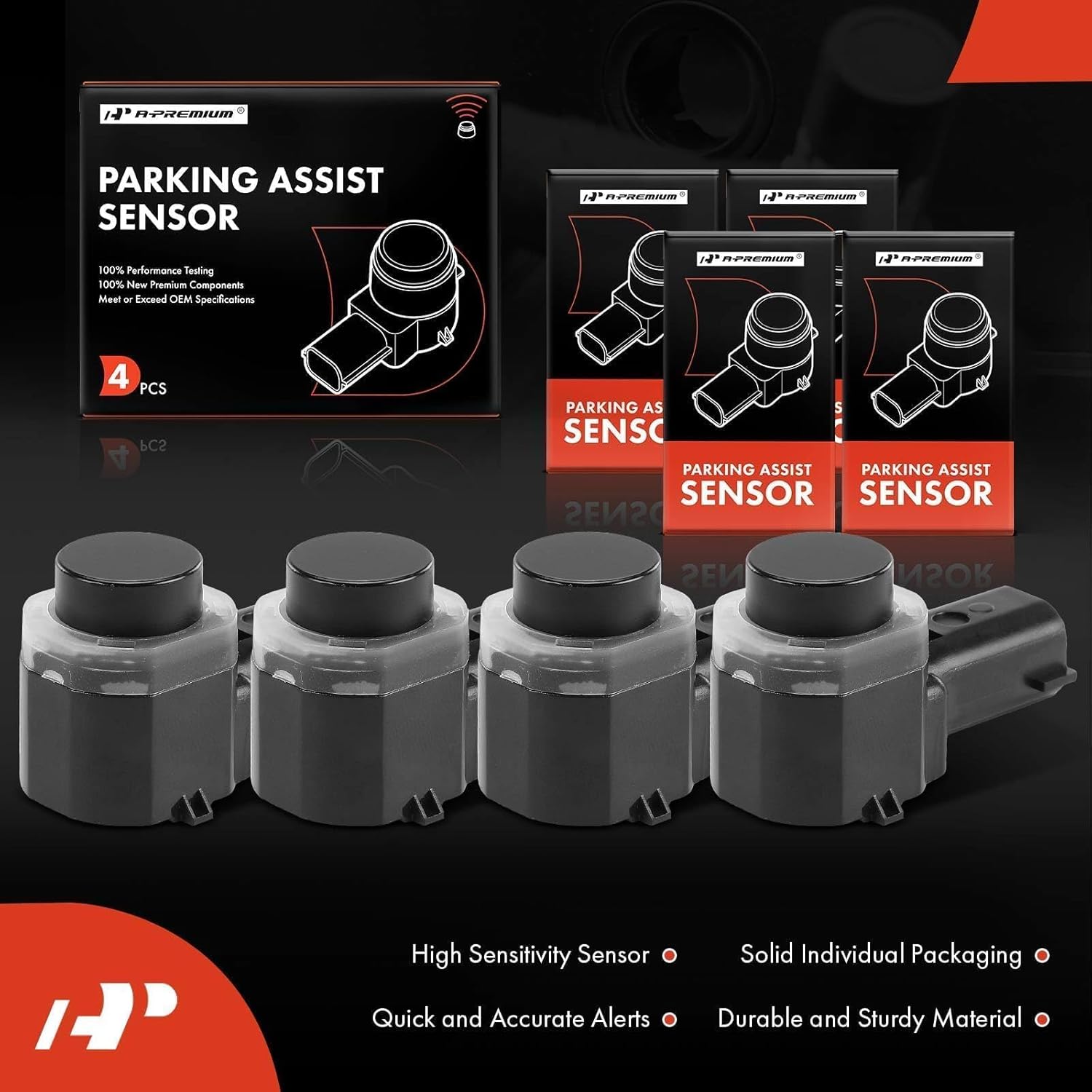 A-Premium 4-PC Reverse Backup Parking Assist Aid Sensor Compatible with Ford Models - F-150 F150 F-250/F-350/F-450/F-550 Super Duty 2015 2016 2017 2018 2019 2020, With 3 Pins