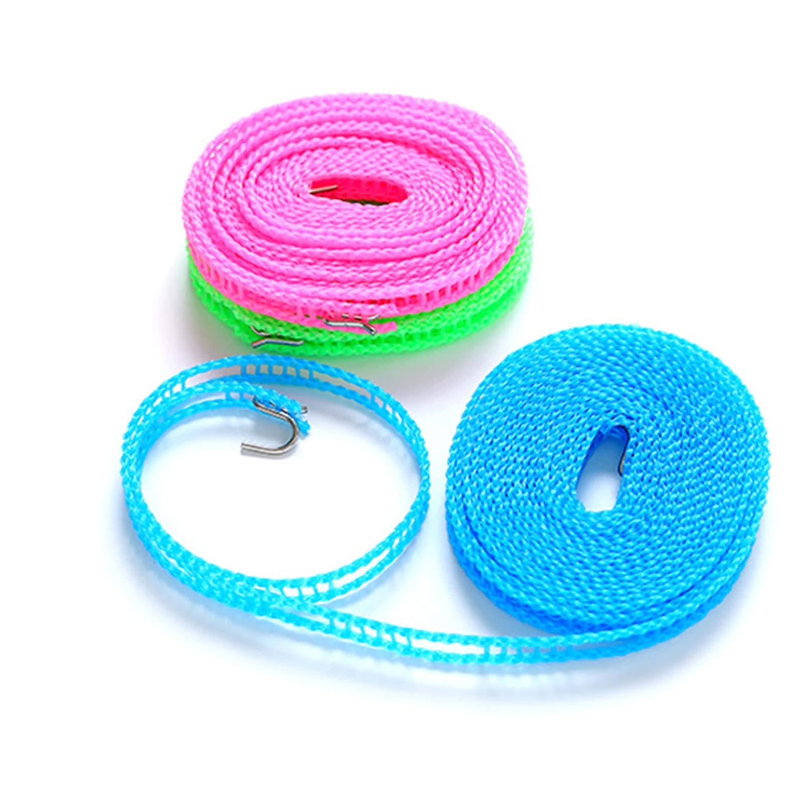 Wäscheleine 3 Stück – Je 5 M, Blau, Rosa, Grün, Winddicht, Für Camping & Zuhause