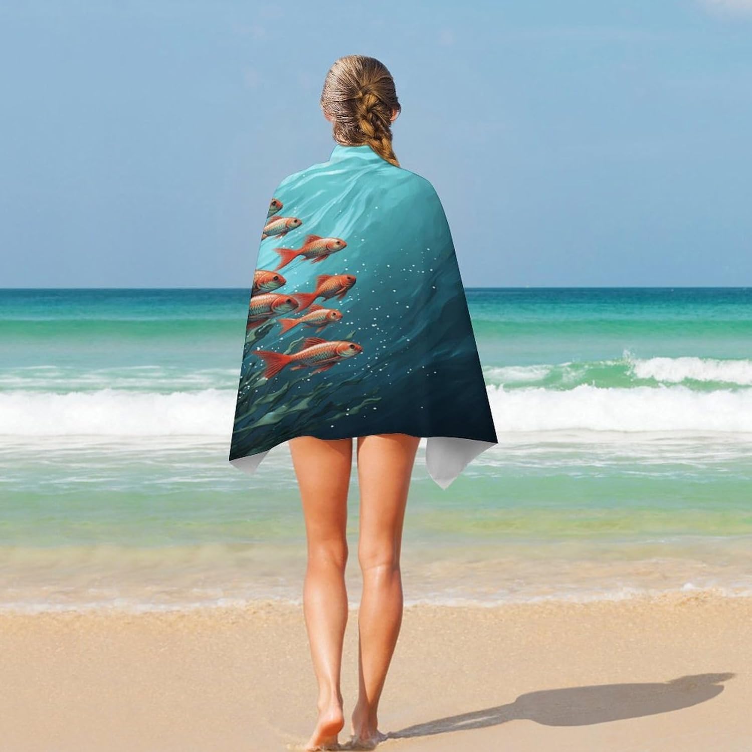 Fish Aquarium Beach Towel for Adults Mens Women，Beach Accessories 51x31 Inches，Bath Towel for Beach, Camping, Swim Pool, Gym, Sports& Yoga. image 5