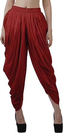 Moomaya Solid Punjabi Patiala Salwar Dhoti Pants for Women, Elastic Waist Relaxed Baggy Trousers